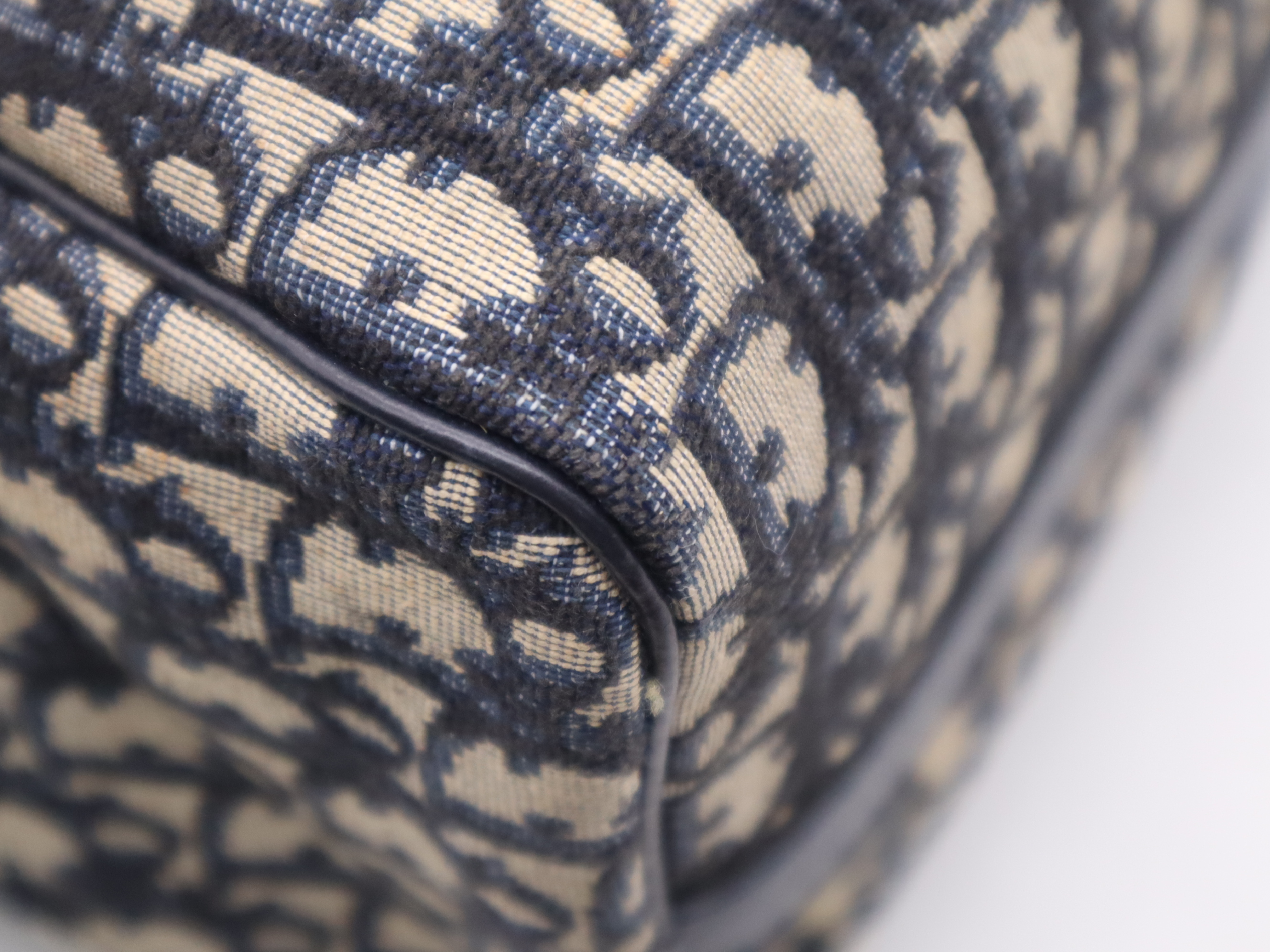 Canvas x Leather Trotter Navy Boston Bag with Silver Hardware — view 13