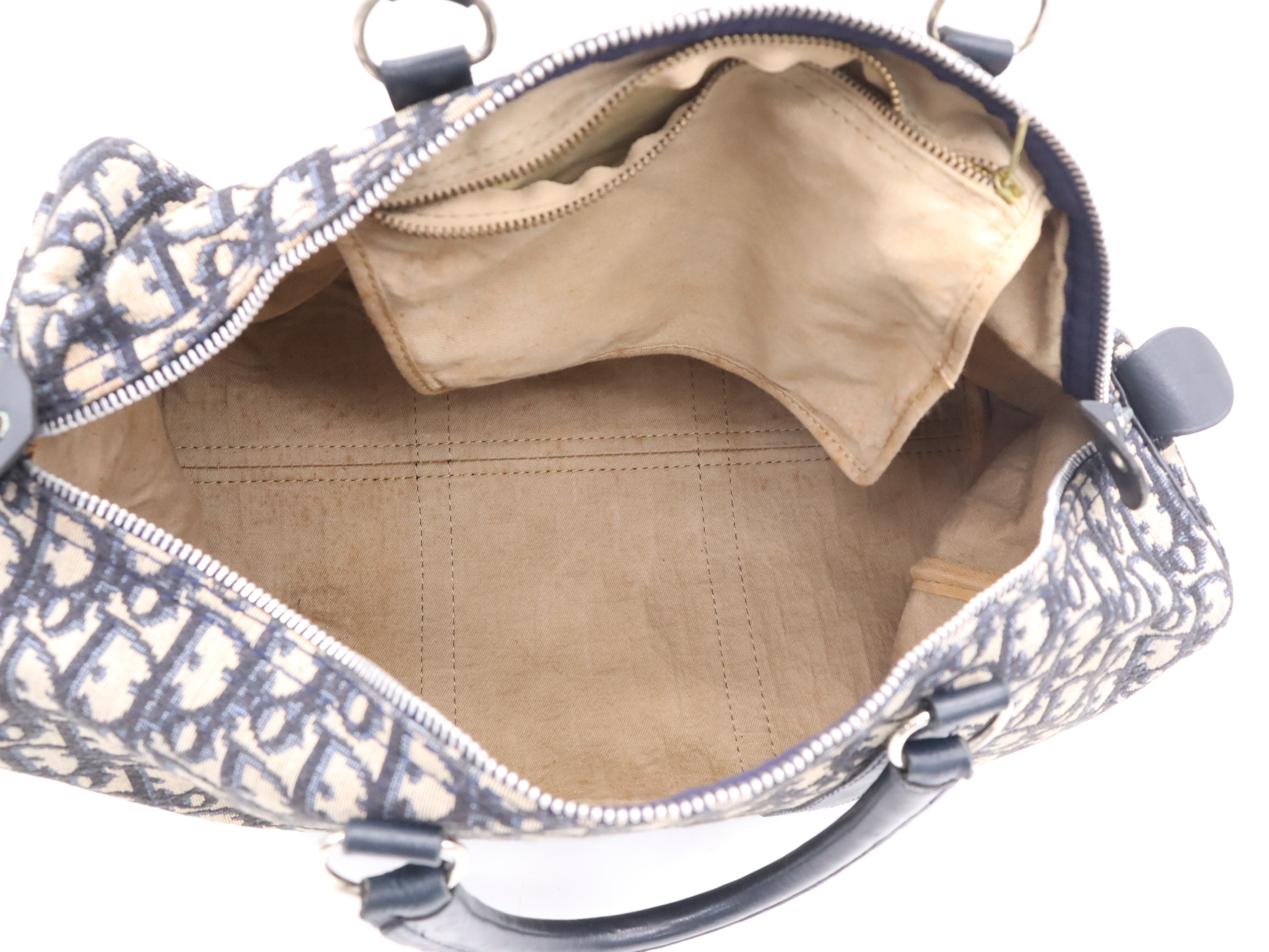 Canvas x Leather Trotter Navy Boston Bag with Silver Hardware — view 14