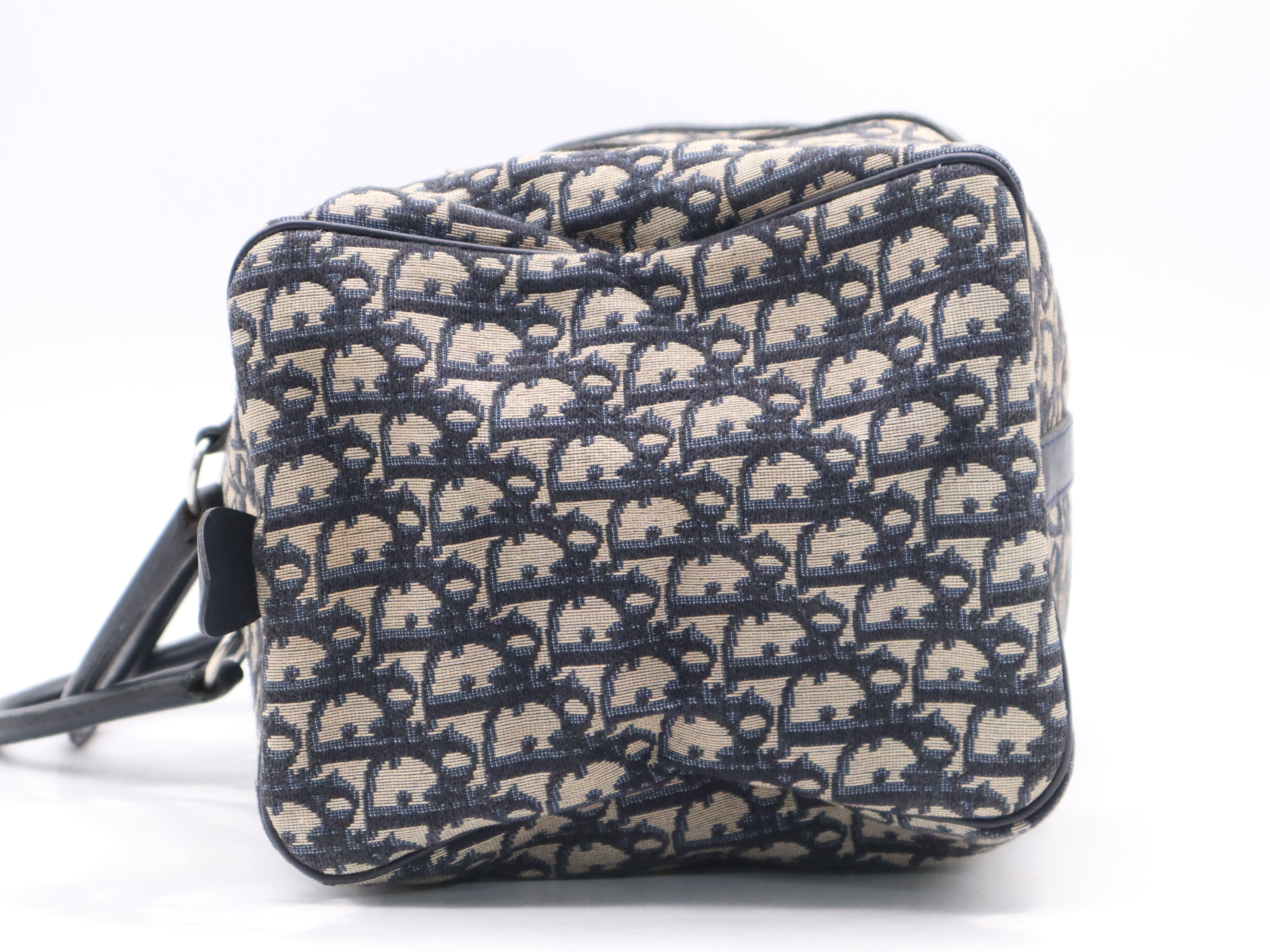Canvas x Leather Trotter Navy Boston Bag with Silver Hardware — view 3
