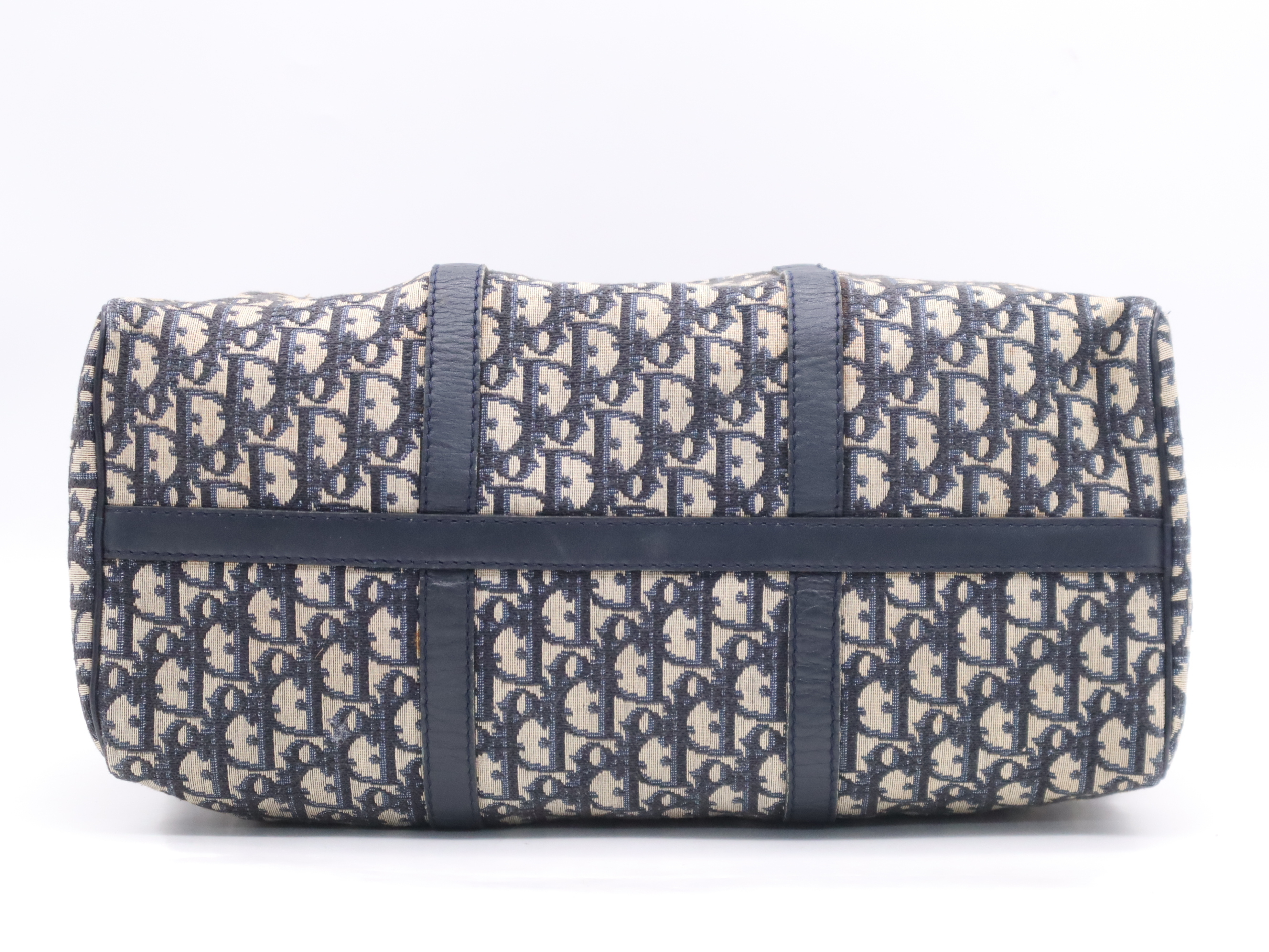 Canvas x Leather Trotter Navy Boston Bag with Silver Hardware — view 4