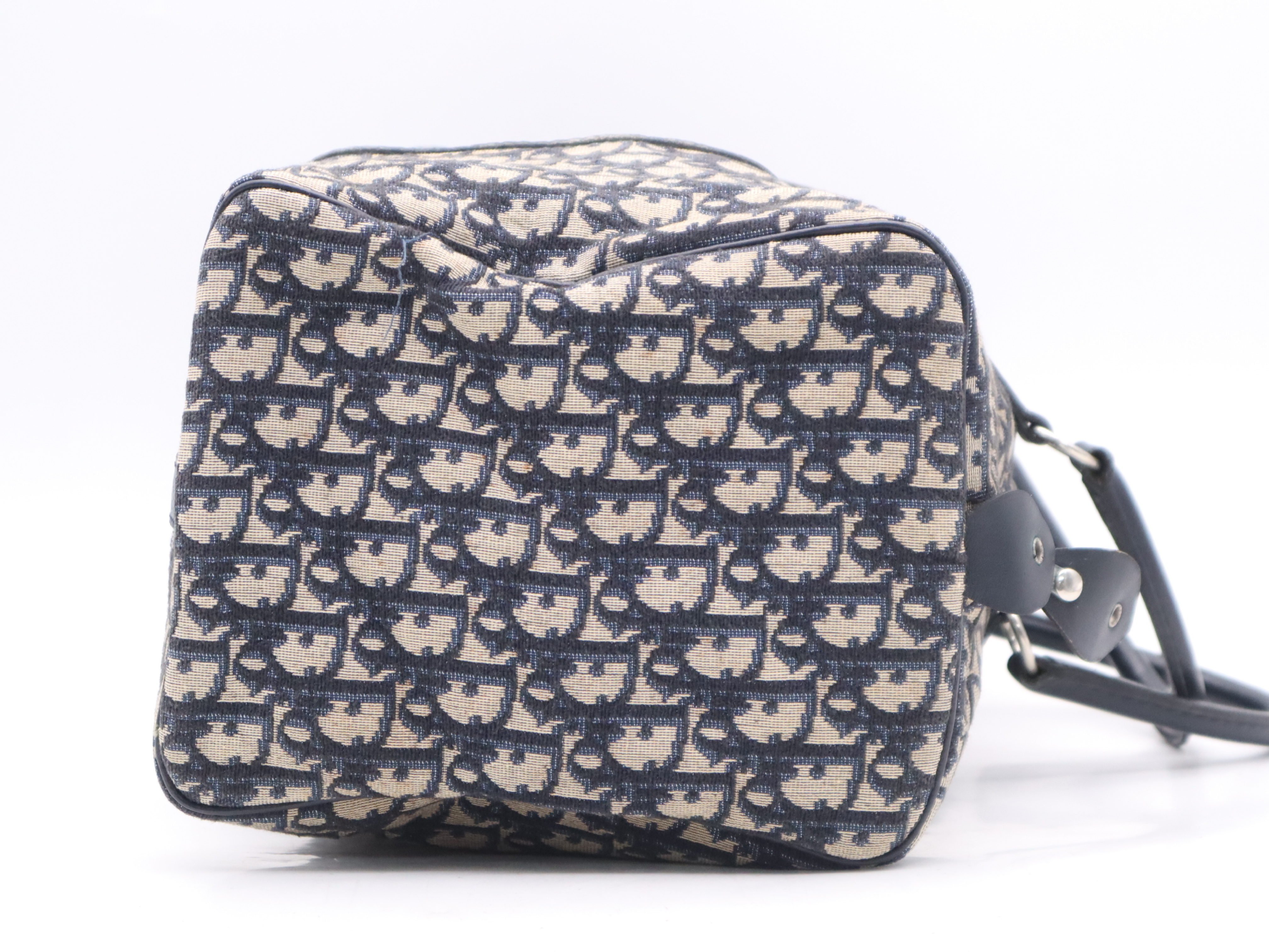 Canvas x Leather Trotter Navy Boston Bag with Silver Hardware — view 5