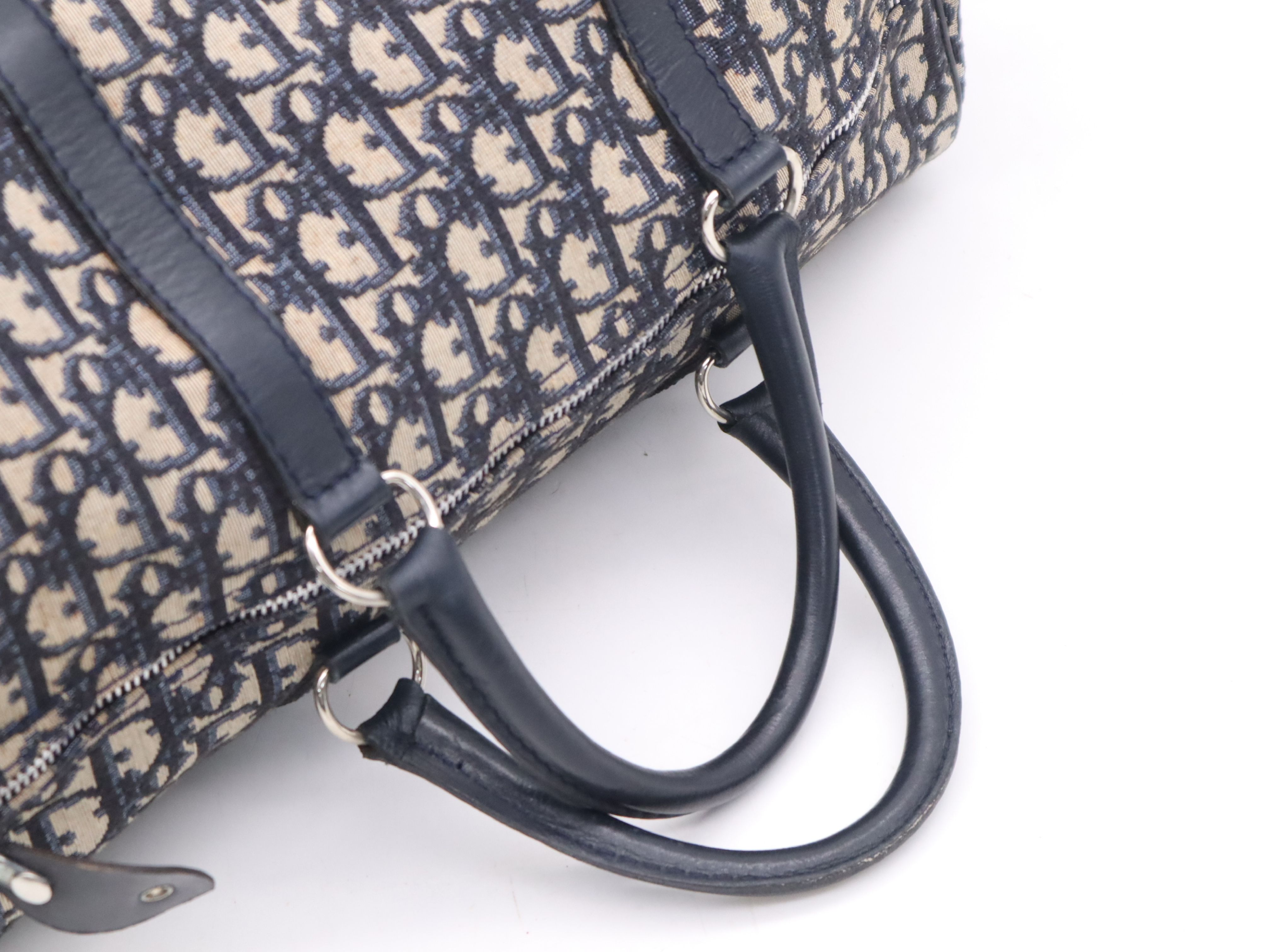 Canvas x Leather Trotter Navy Boston Bag with Silver Hardware — view 6