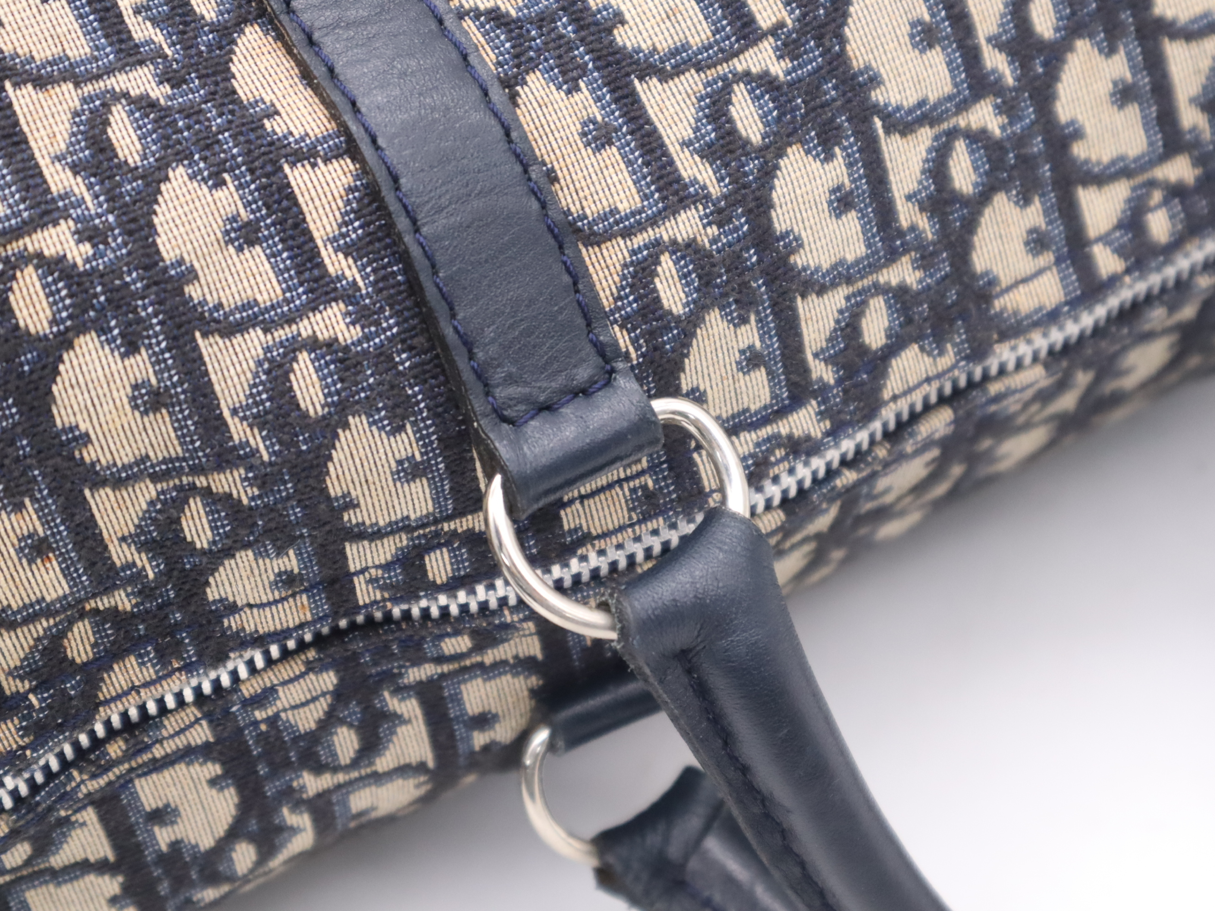 Canvas x Leather Trotter Navy Boston Bag with Silver Hardware — view 7