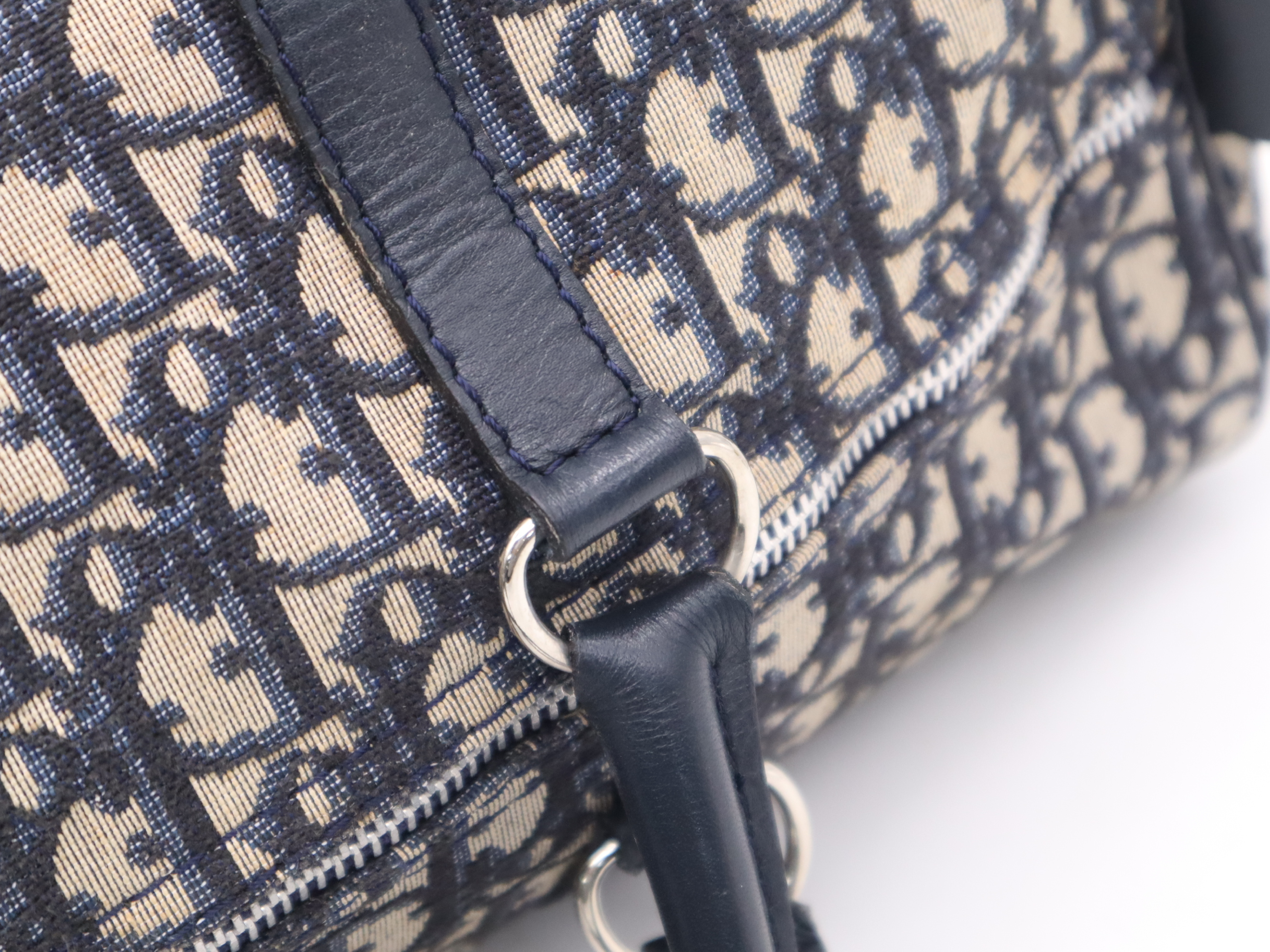 Canvas x Leather Trotter Navy Boston Bag with Silver Hardware — view 8