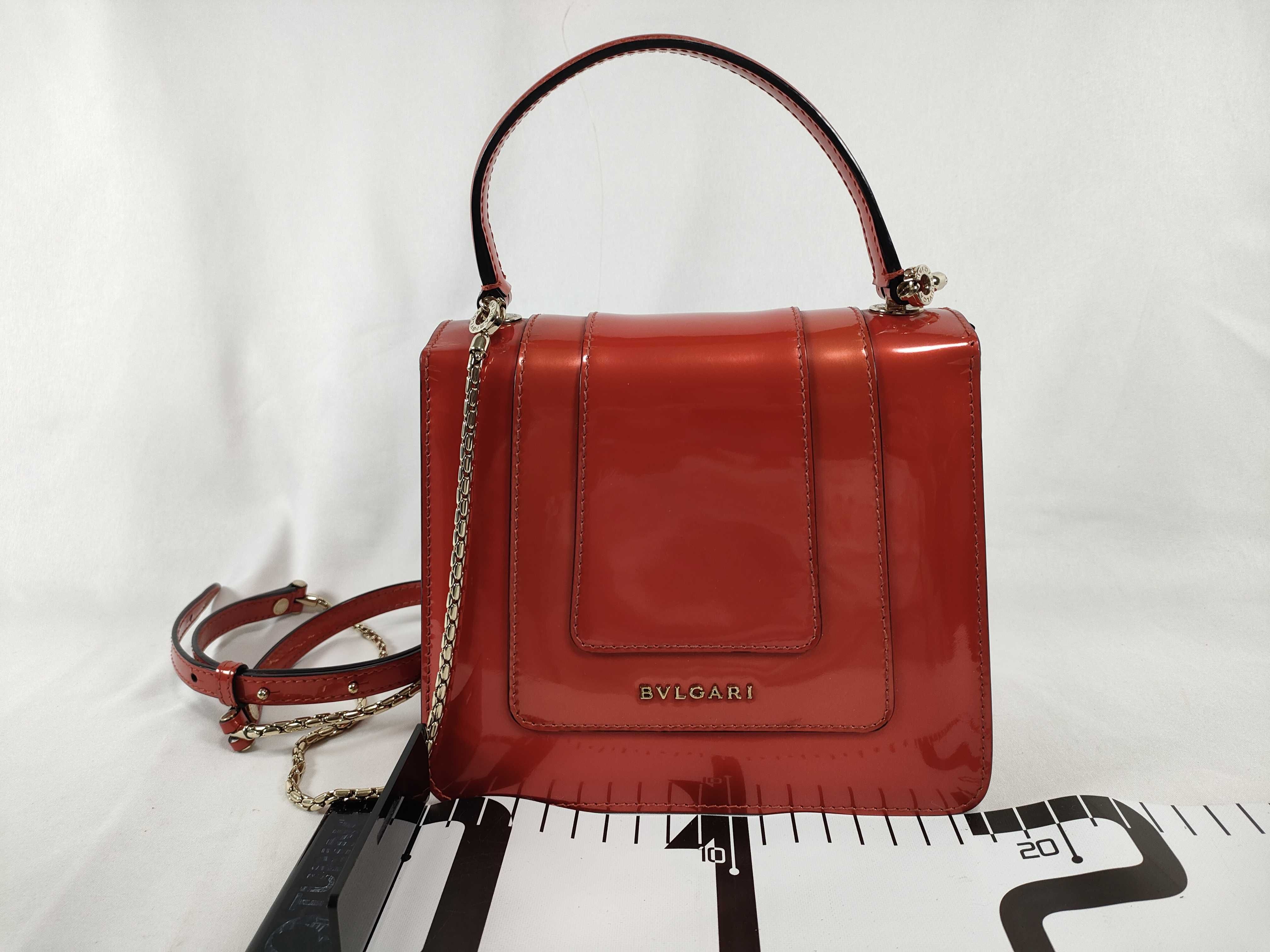 Bulgari Serpenti Bicolor Leather Chain Shoulder Bag Red Handbag — view 2