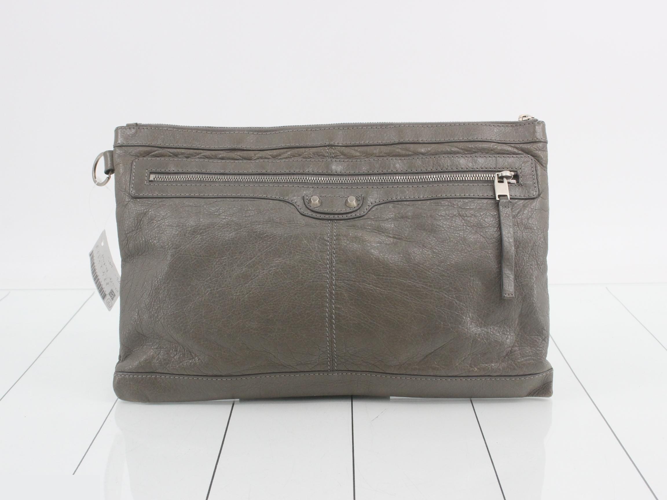 Clutch bag, gray, leather