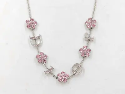 Flower Logo Rhinestone Silver x Pink Choker Necklace