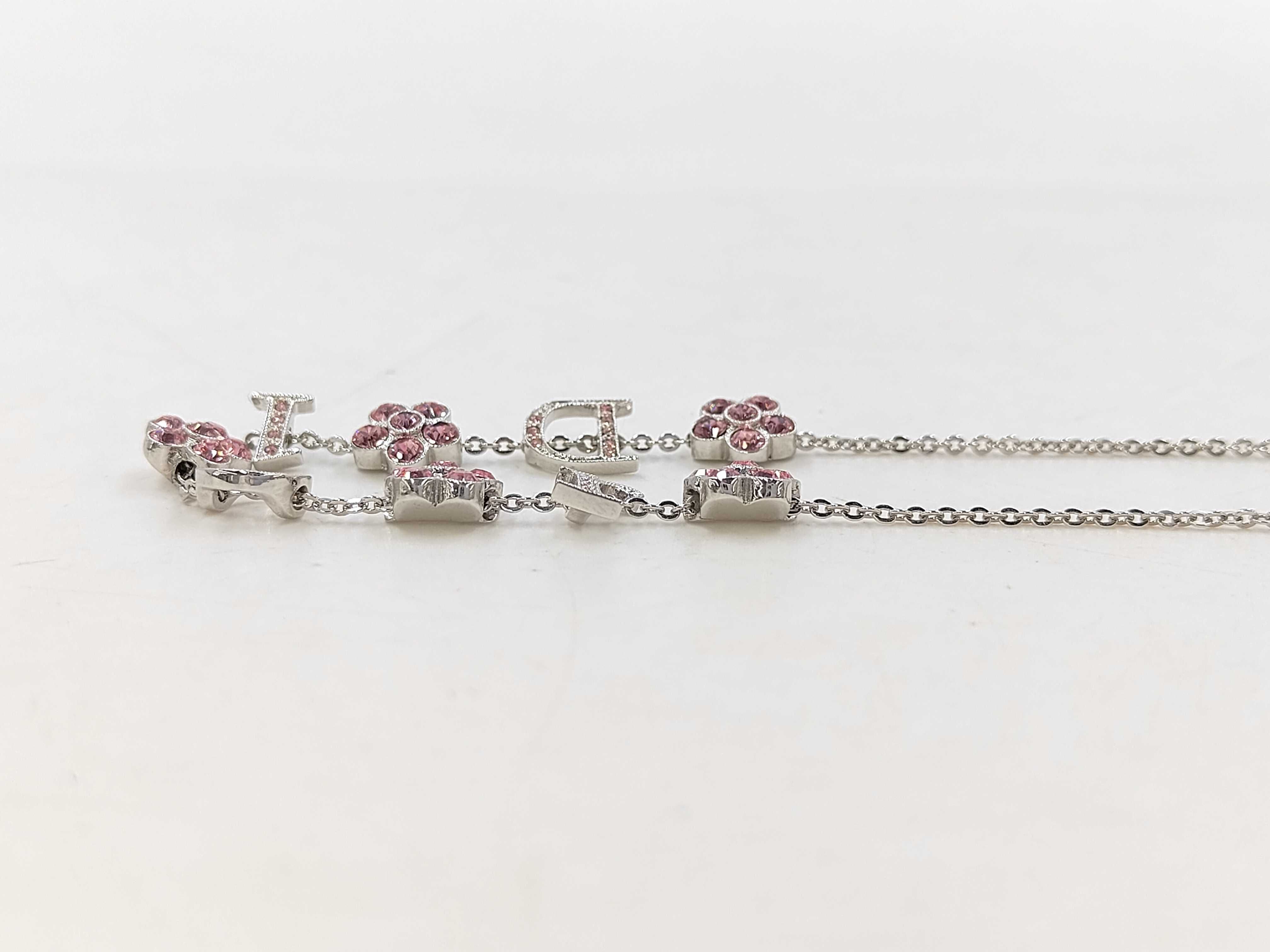Flower Logo Rhinestone Silver x Pink Choker Necklace — view 2