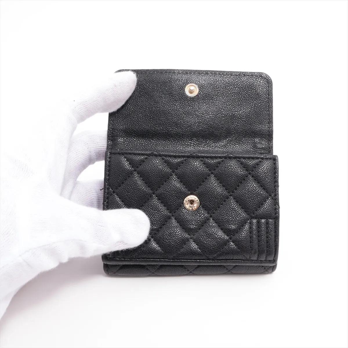 Boy Chanel Caviar Skin Compact Wallet, Black with Gold Hardware, 30047656 — view 3