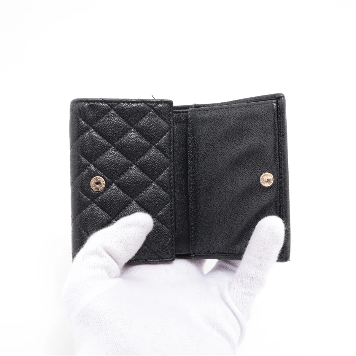 Boy Chanel Caviar Skin Compact Wallet, Black with Gold Hardware, 30047656 — view 4