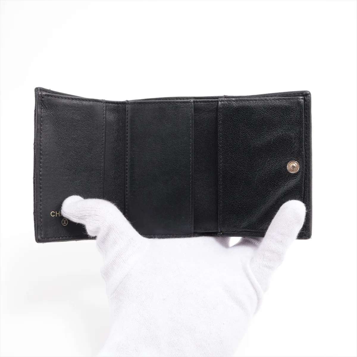 Boy Chanel Caviar Skin Compact Wallet, Black with Gold Hardware, 30047656 — view 5