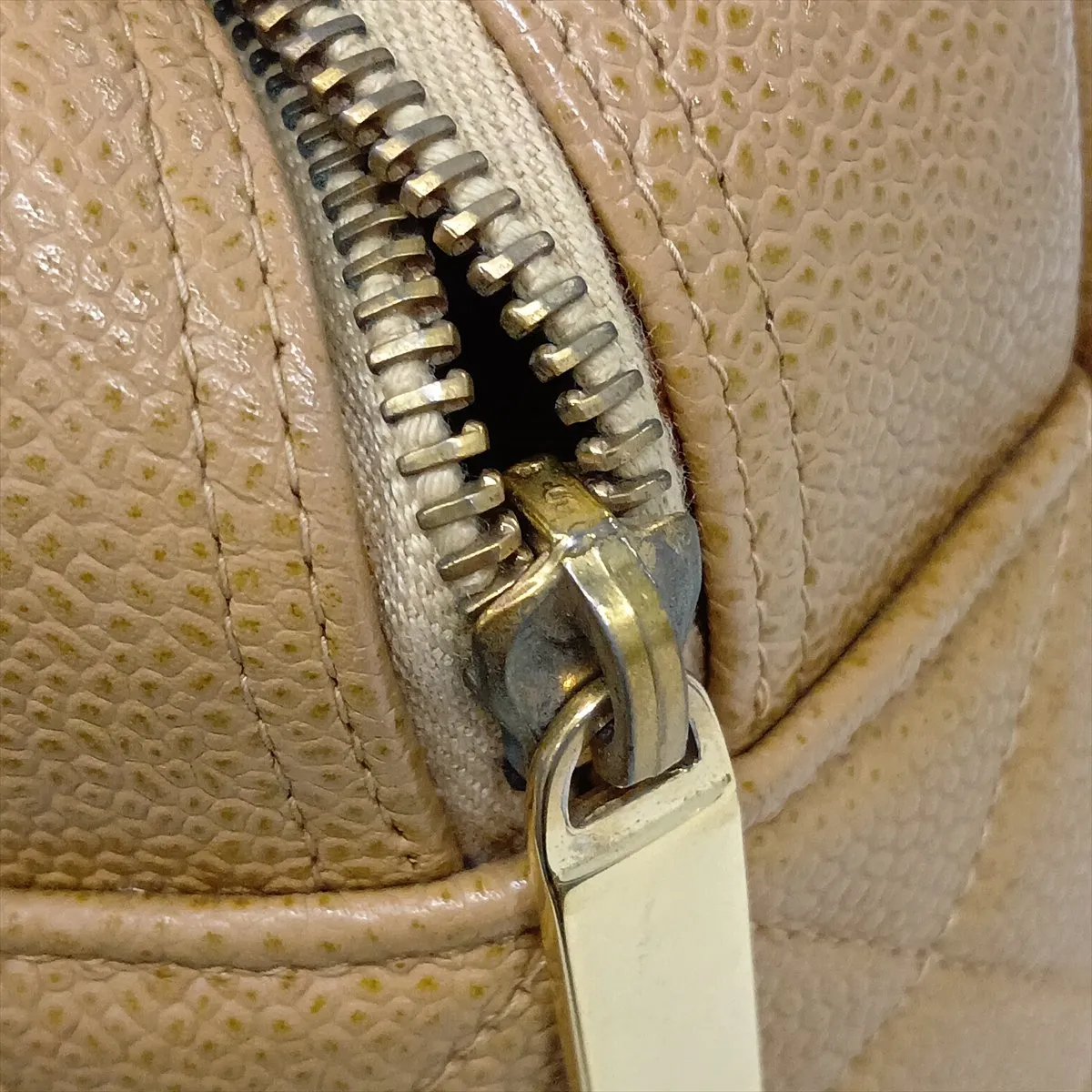Matelassé Caviar Skin Handbag, Coco Mark, Beige, Gold Hardware — view 11