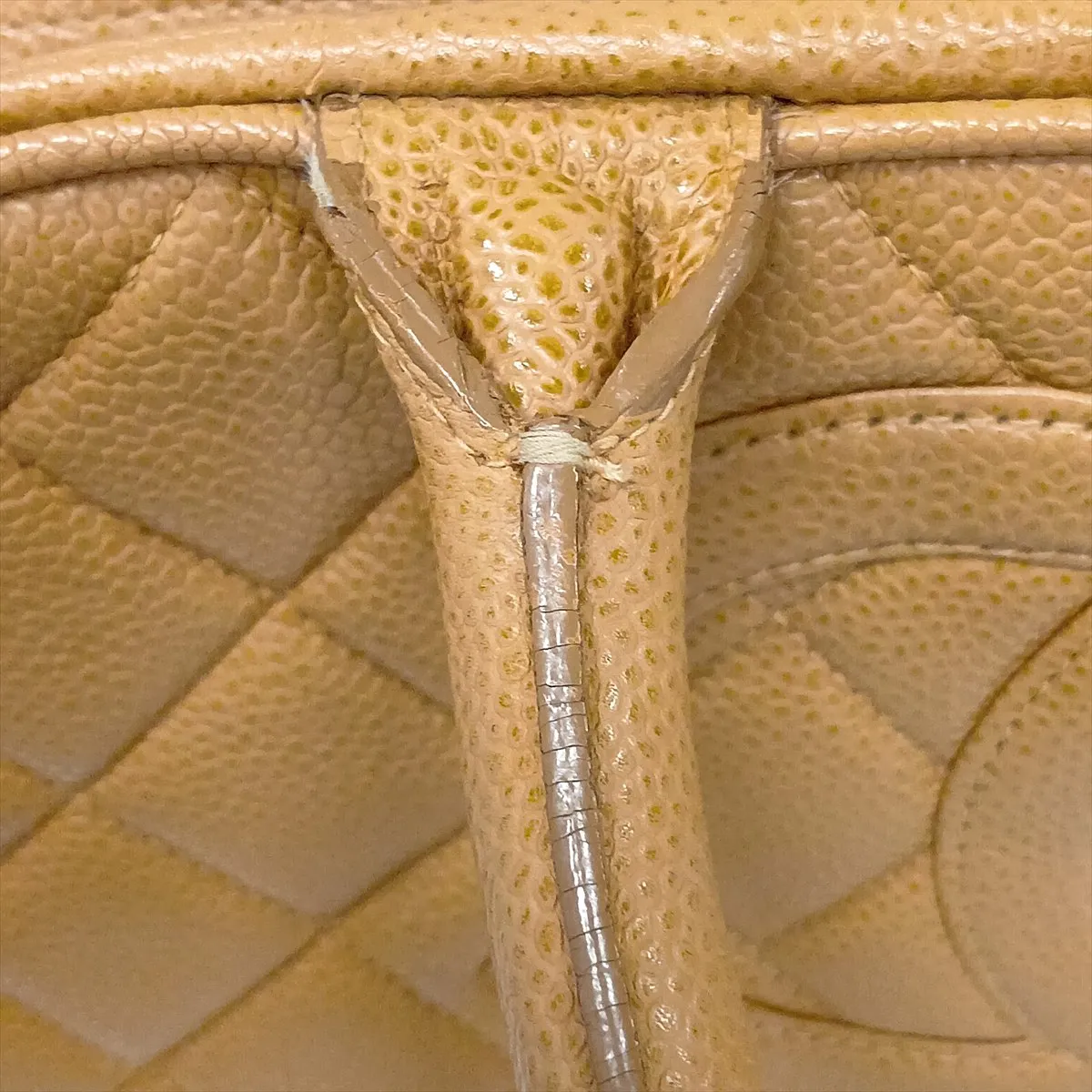 Matelassé Caviar Skin Handbag, Coco Mark, Beige, Gold Hardware — view 13