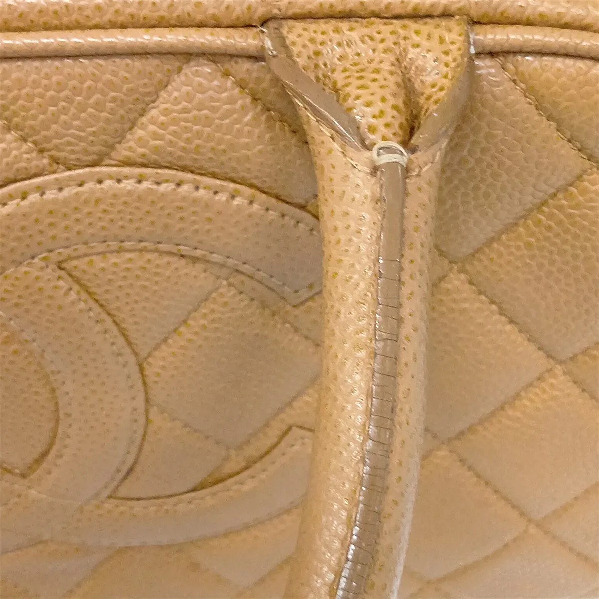 Matelassé Caviar Skin Handbag, Coco Mark, Beige, Gold Hardware — view 14