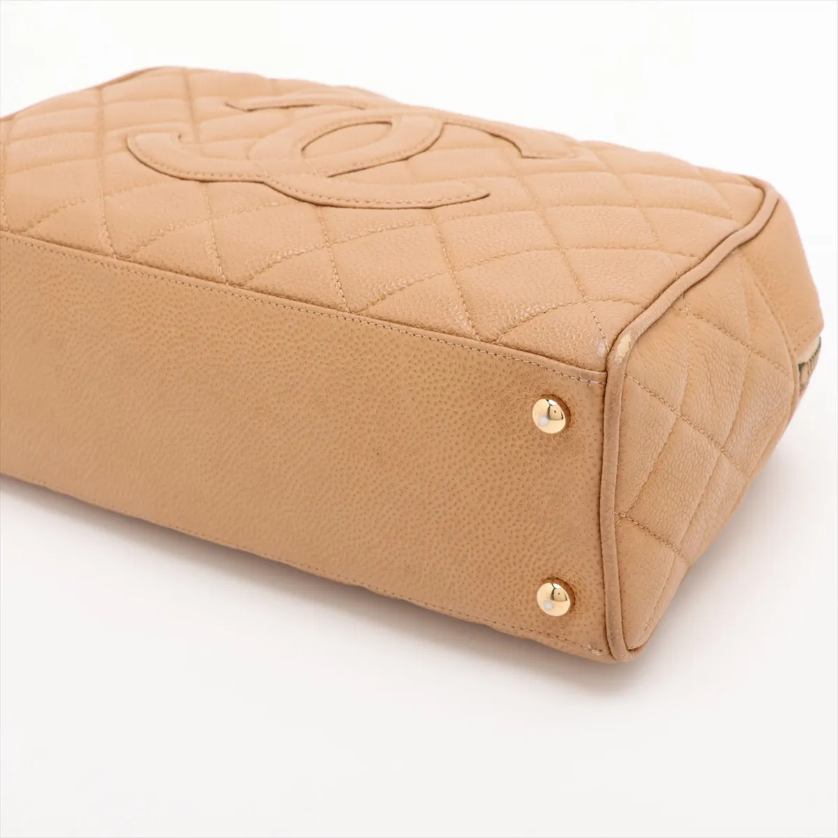 Matelassé Caviar Skin Handbag, Coco Mark, Beige, Gold Hardware — view 3