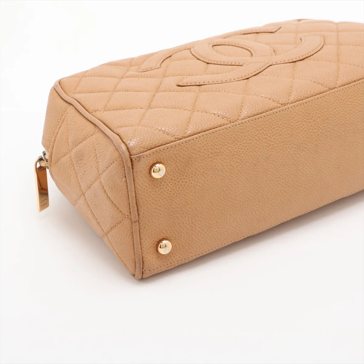 Matelassé Caviar Skin Handbag, Coco Mark, Beige, Gold Hardware — view 4