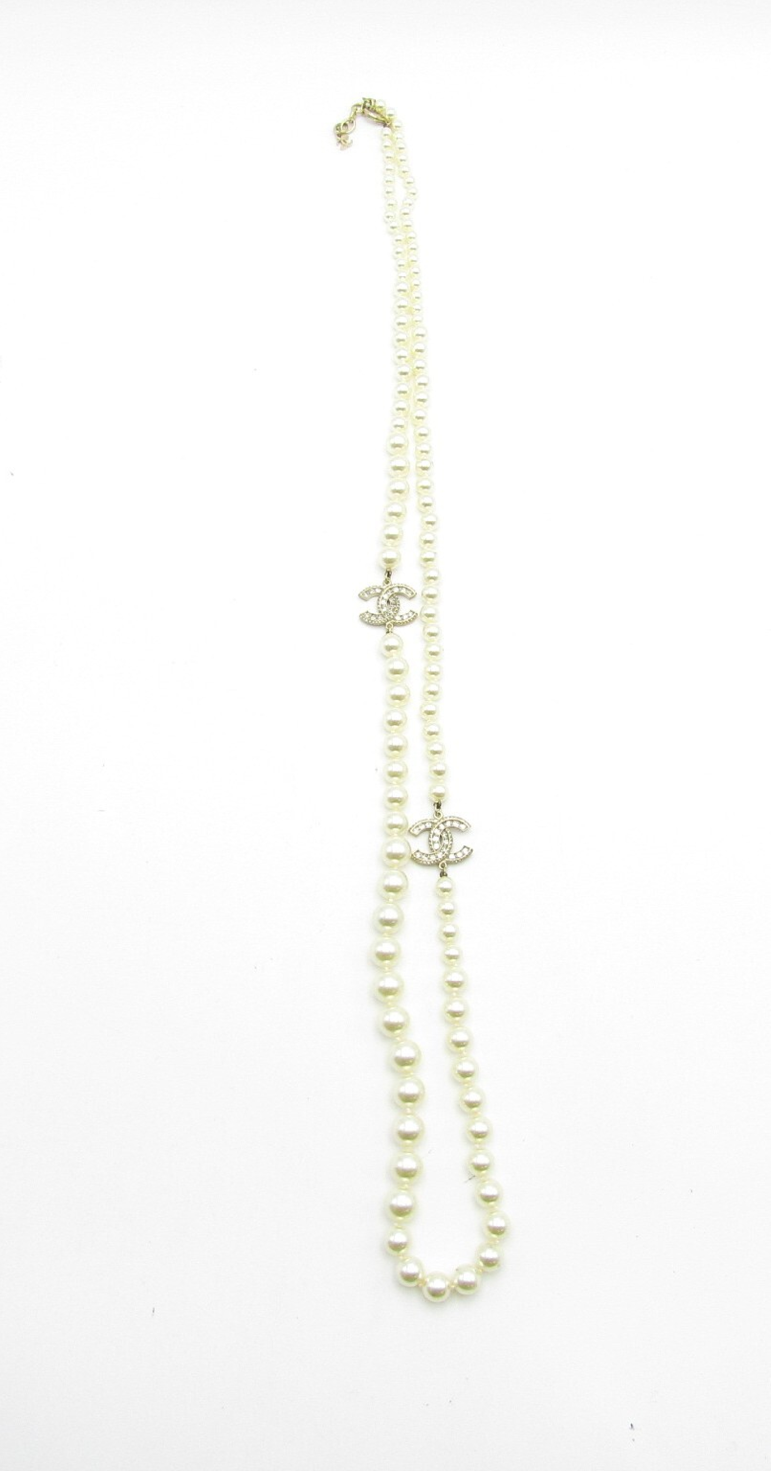 CC Pearl Long Necklace F16V GP/Crystal Other Accessories — view 2