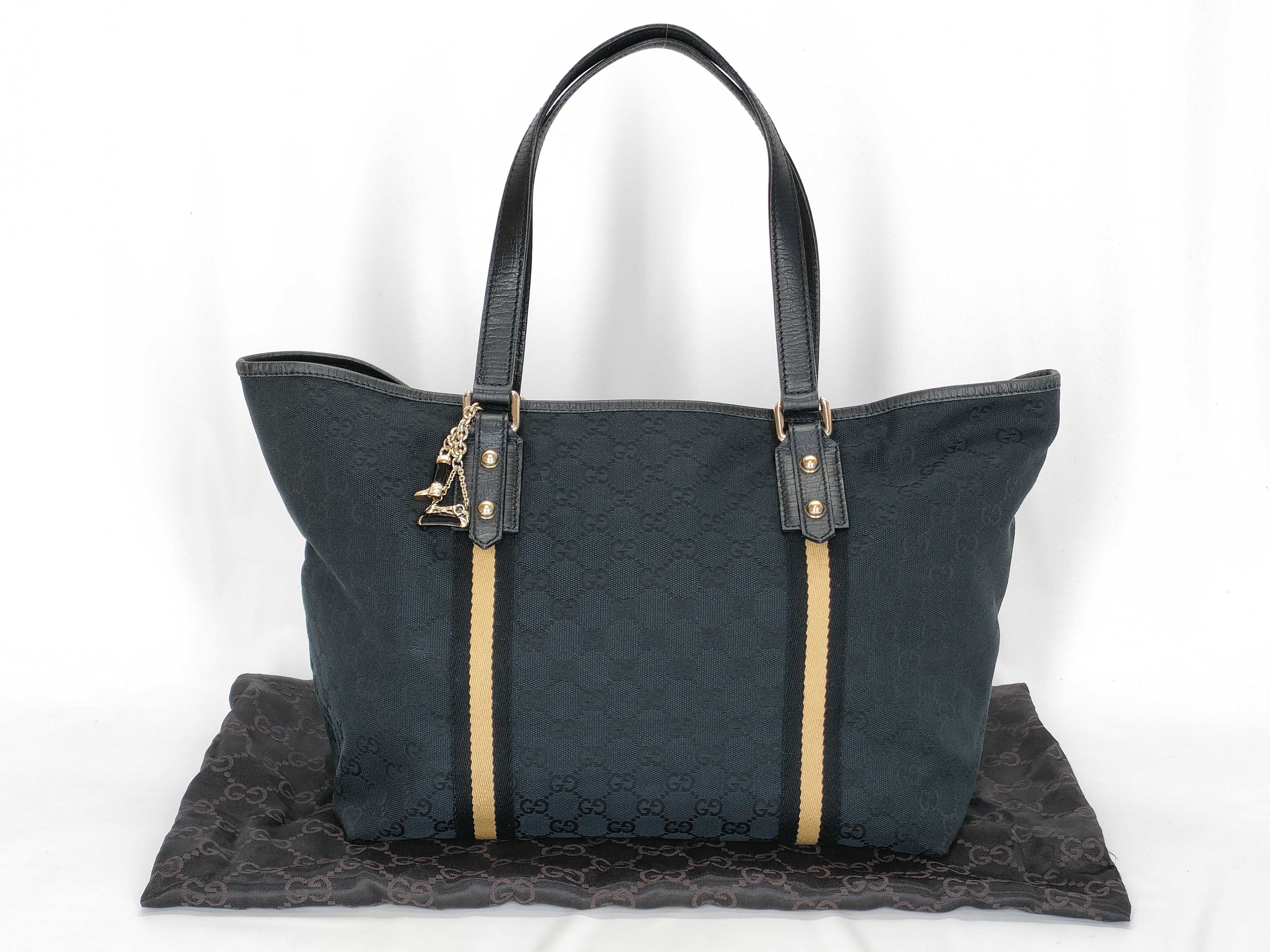 GG Canvas Tote Bag, Gucci Tote Bag, GG Canvas Sherry Line Shoulder Bag, Black Tote Bag