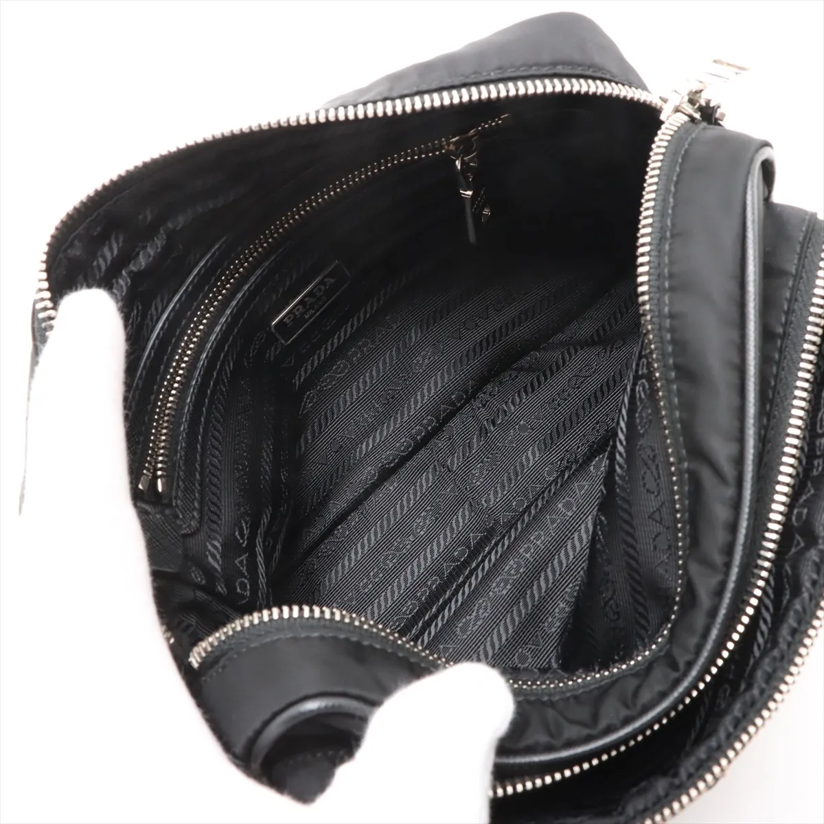 Tessuto Nylon x Leather Shoulder Bag Black — view 7