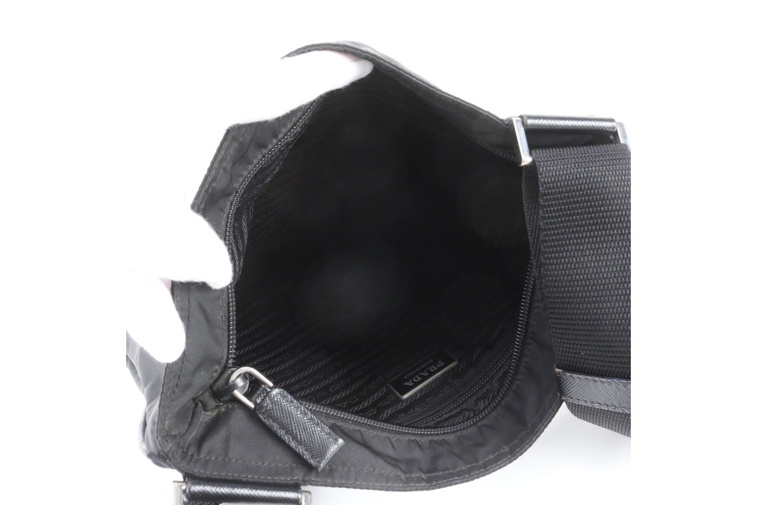 Tessuto Nylon Triangle Logo Leather Shoulder Bag — view 7