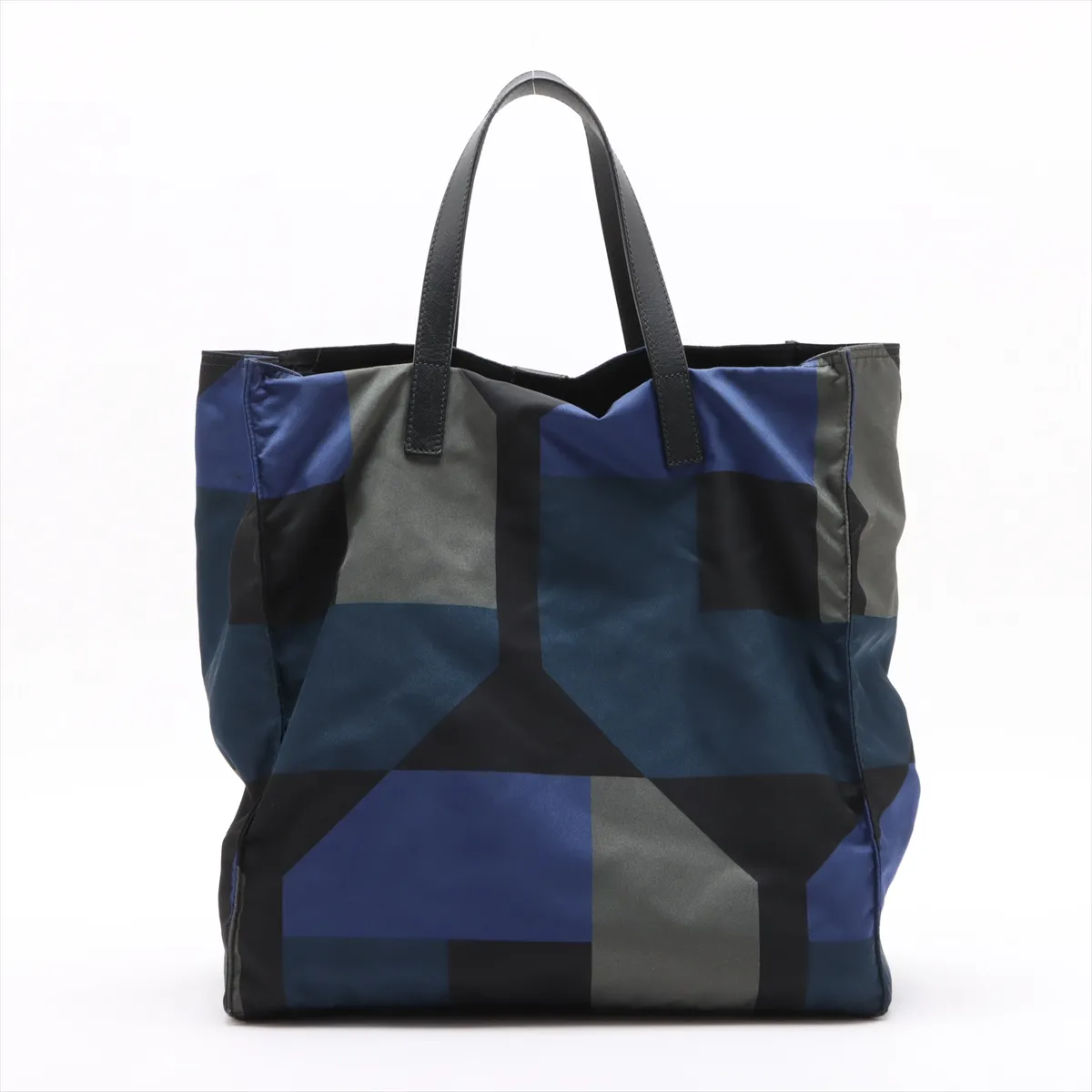 nylon x leather tote bag black x green x blue — view 2