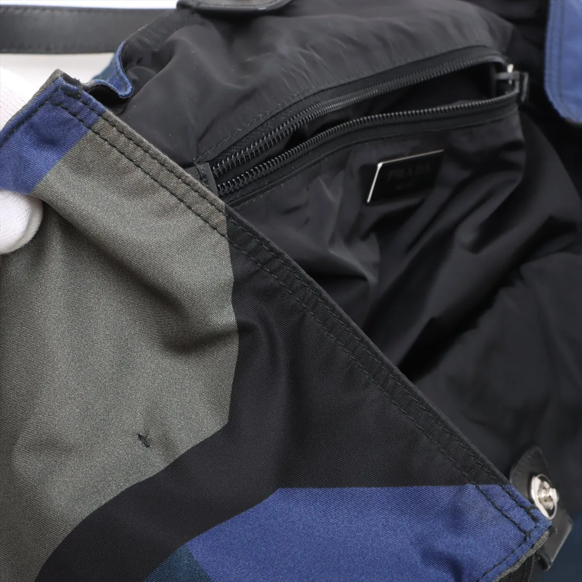 nylon x leather tote bag black x green x blue — view 12