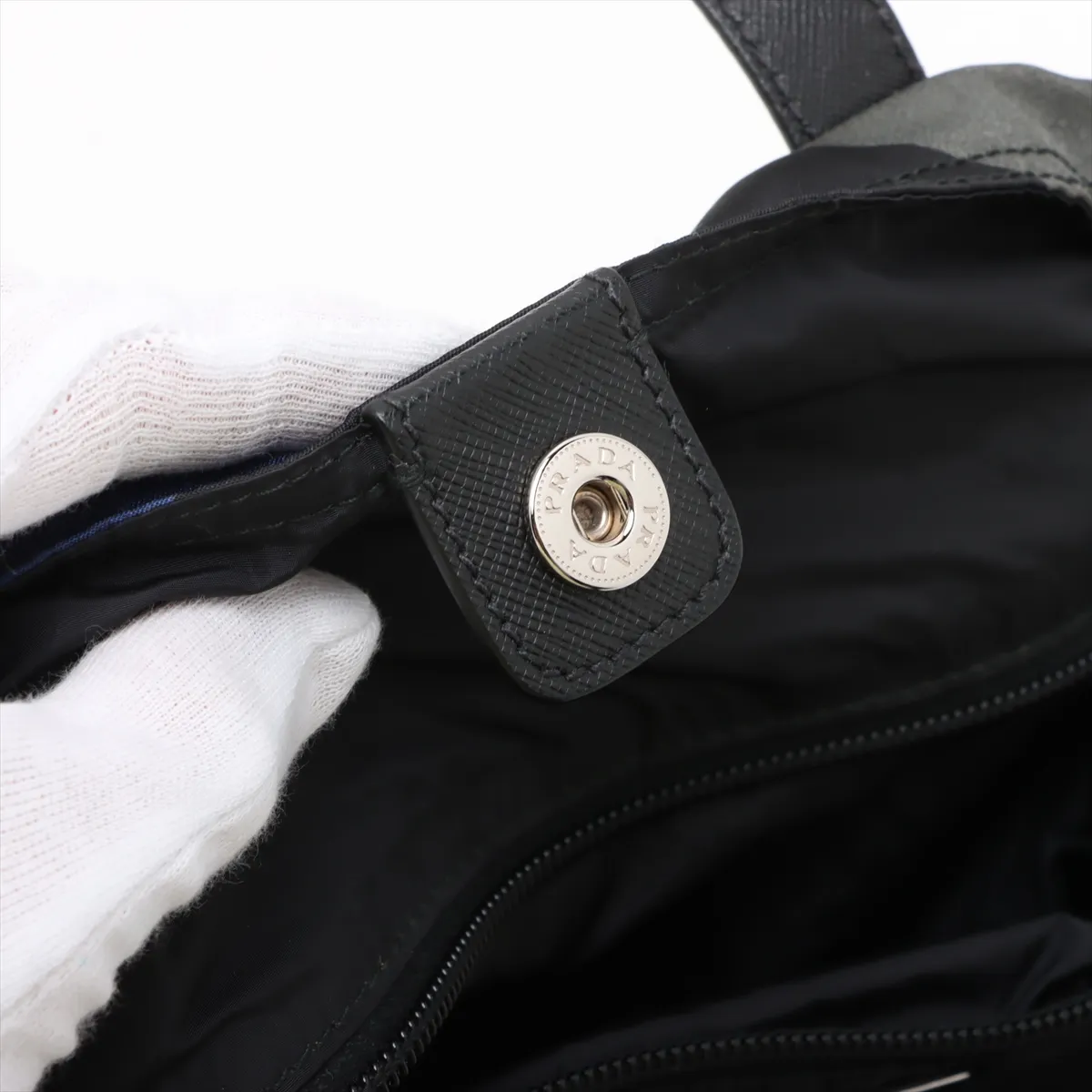 nylon x leather tote bag black x green x blue — view 13