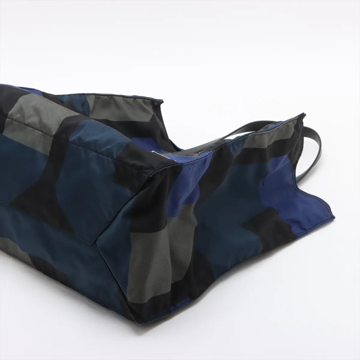 nylon x leather tote bag black x green x blue — view 3
