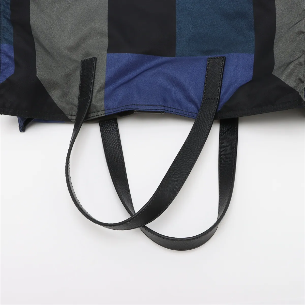 nylon x leather tote bag black x green x blue — view 5