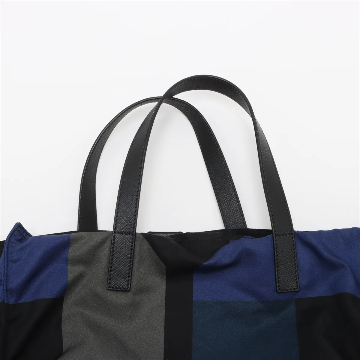 nylon x leather tote bag black x green x blue — view 6