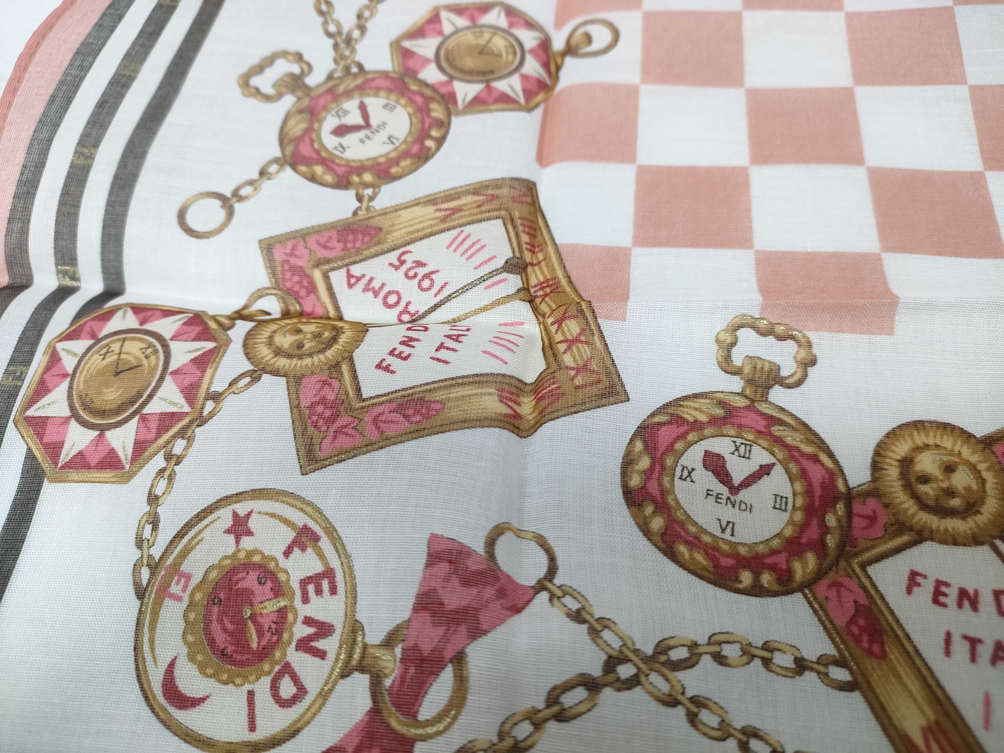 handkerchief scarf with sticker, clock pattern, checkerboard, pink, and other accessories. — view 6