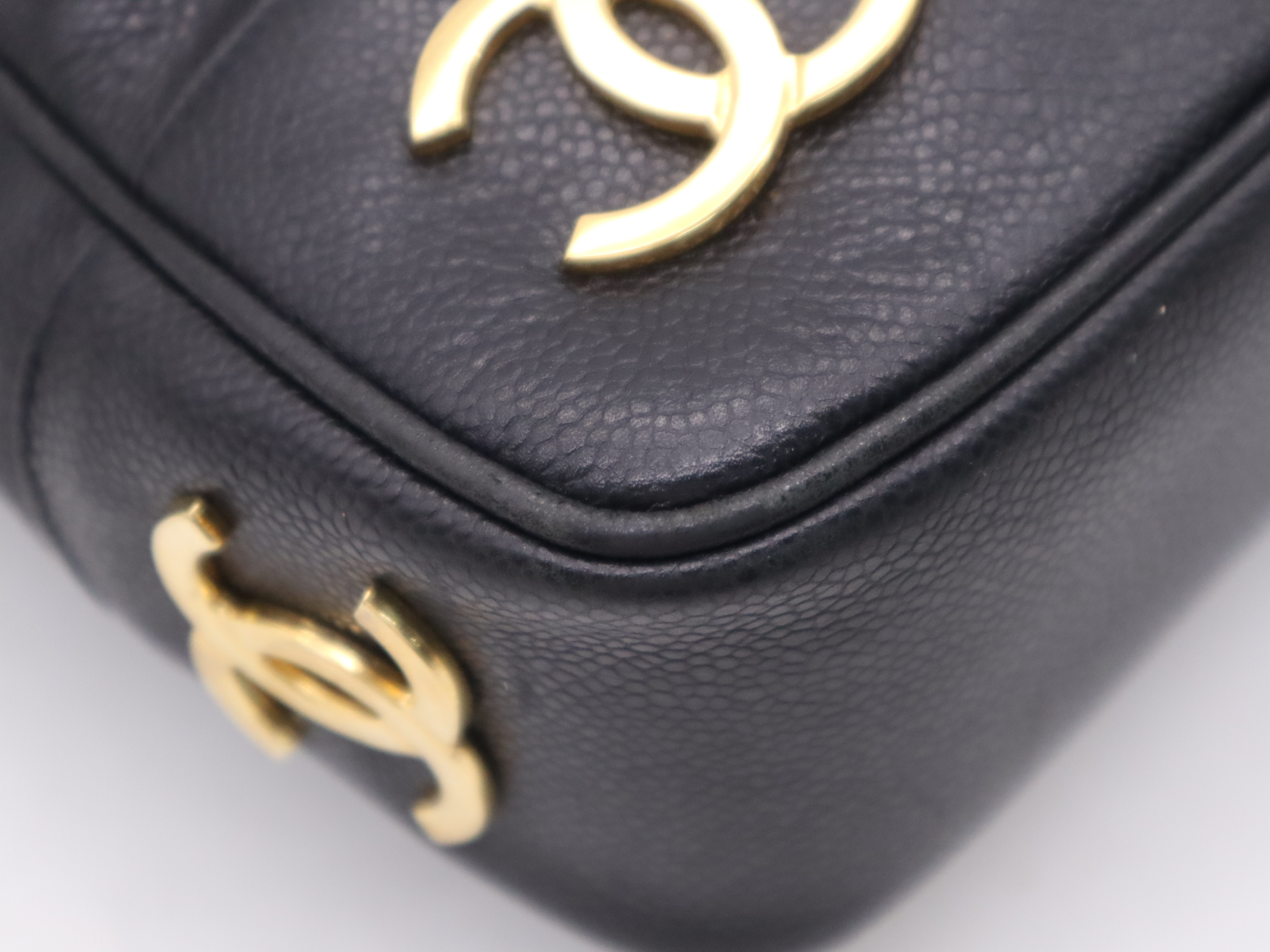Caviar Skin Triple Coco Chain Tote Bag with Gold Hardware, Black, with seal marks. — view 11