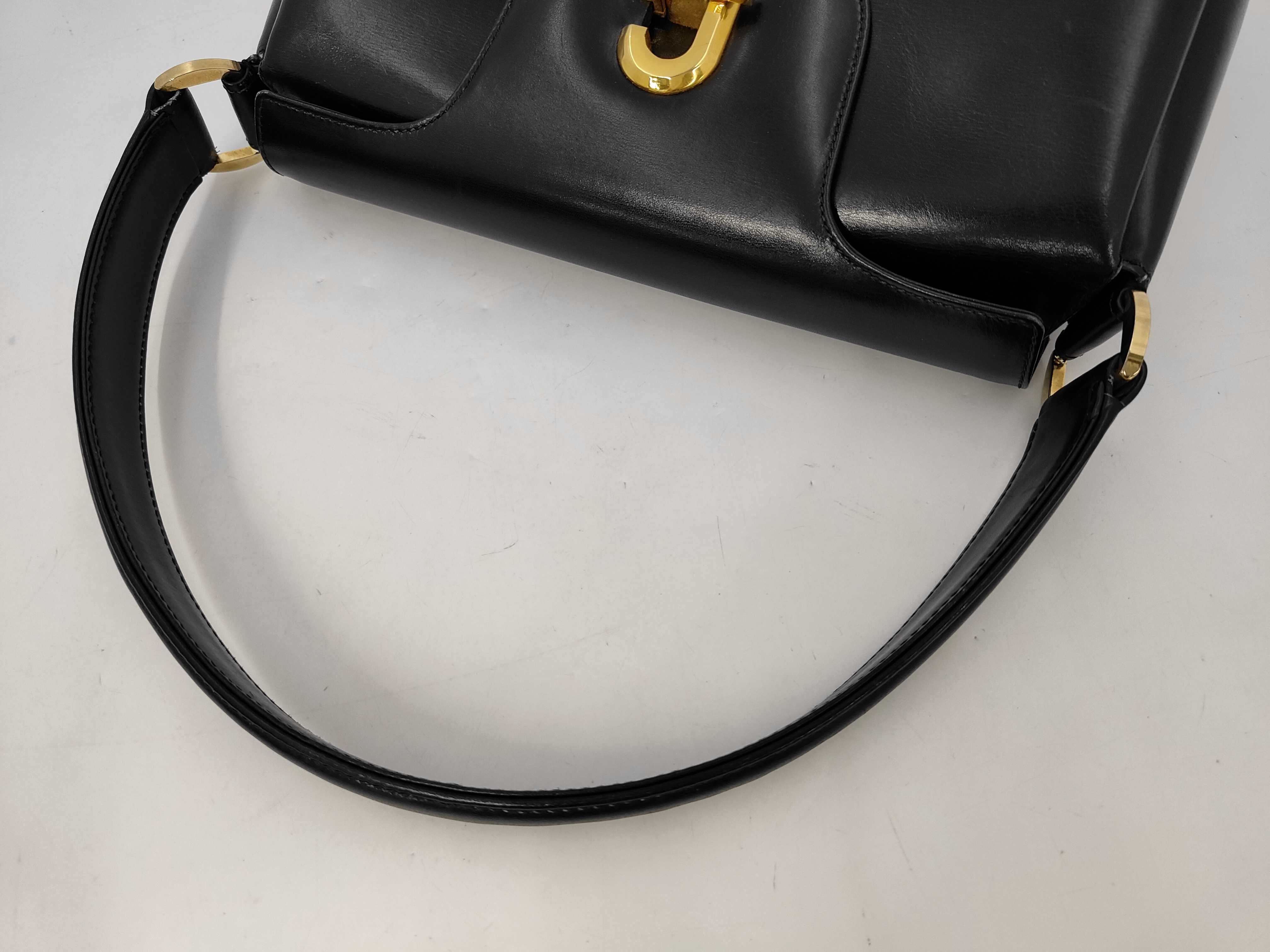 Old Leather Handbag with Flap, Black, Vintage Gucci Handbag — view 4