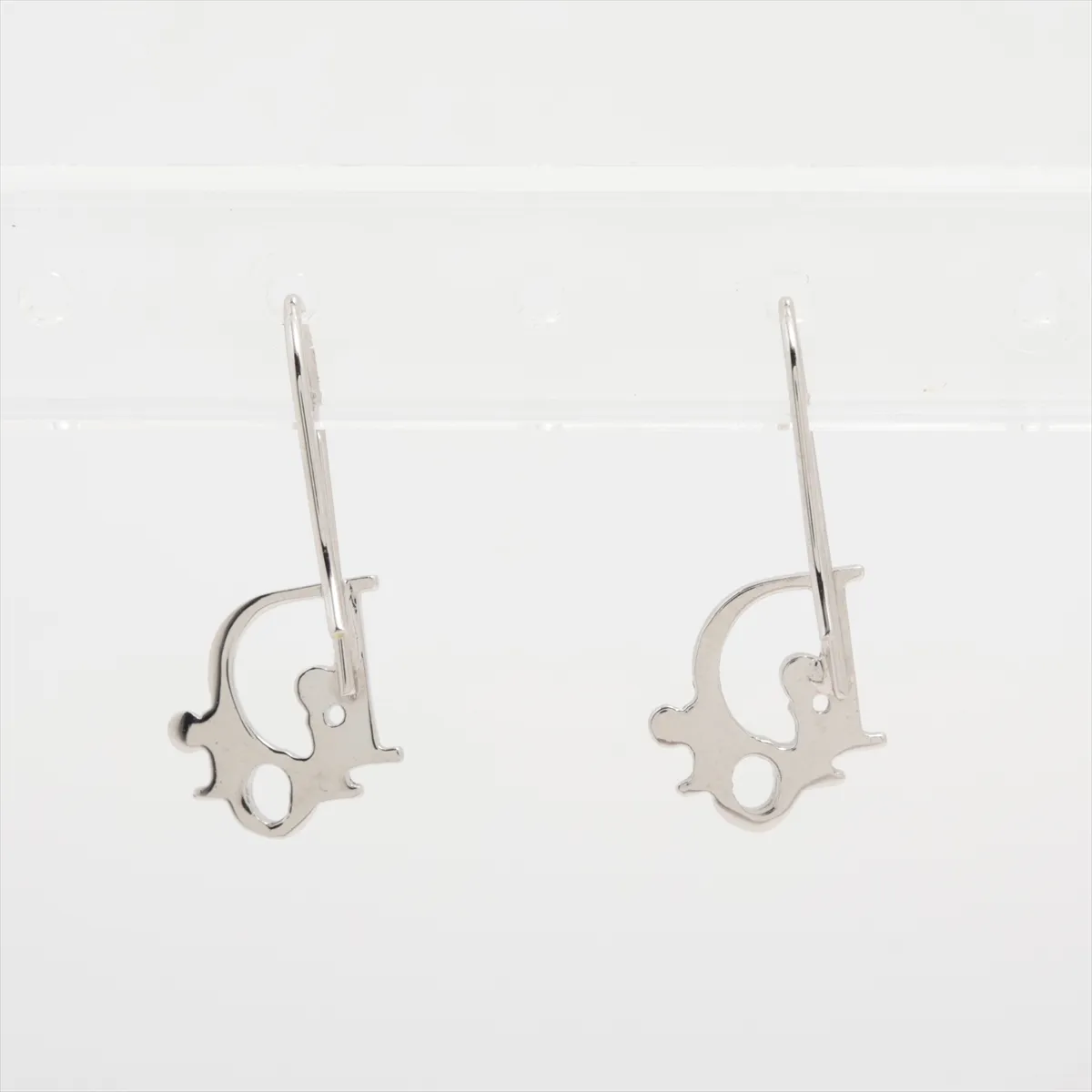 logo earrings (for both ears), metal, silver. — view 2