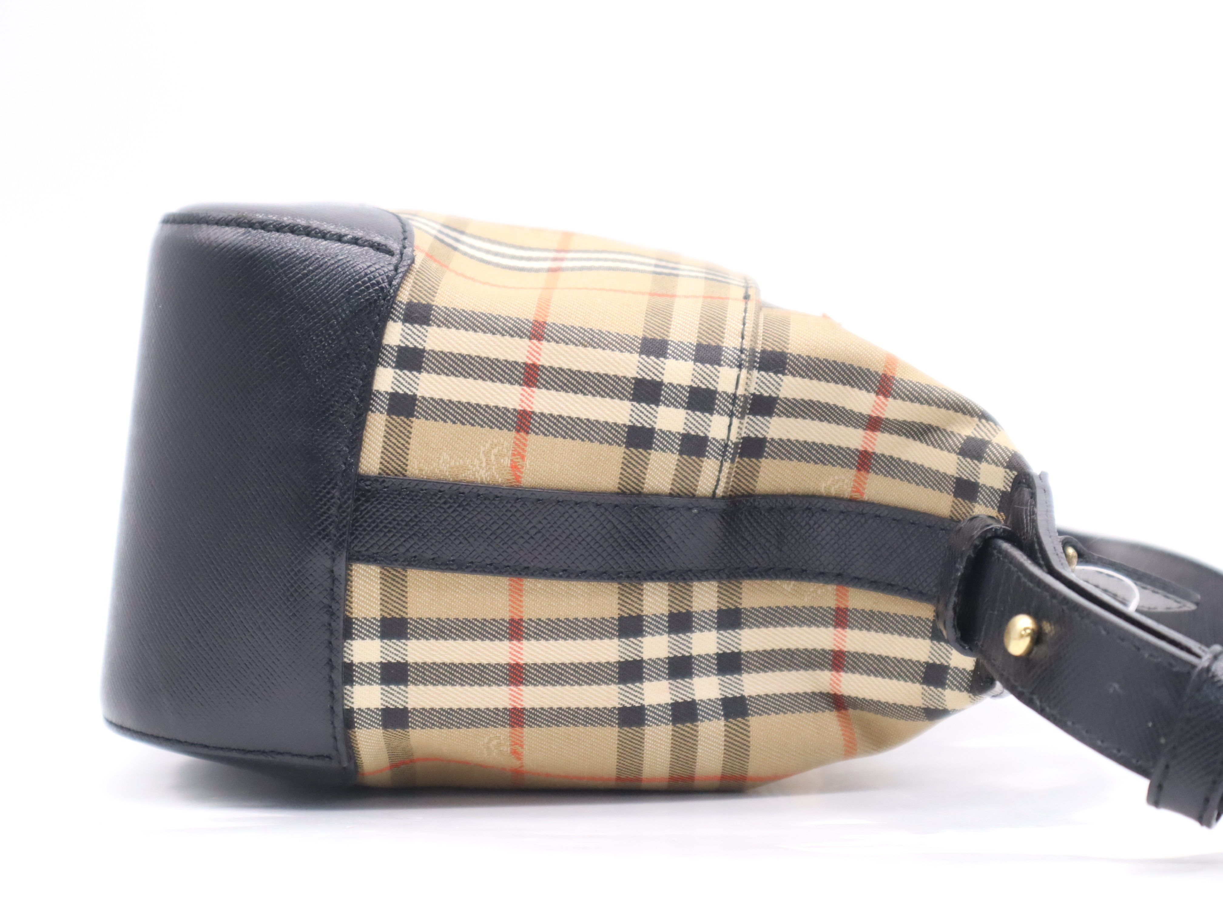 Canvas x Leather Nova Check Shoulder Bag, Beige, Gold Hardware — view 5