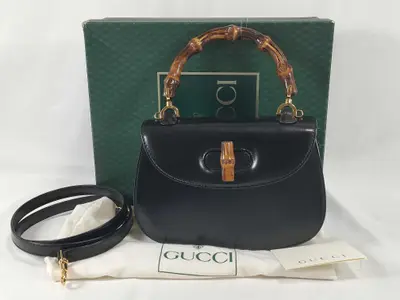 Bamboo Leather 2-Way Handbag (Black, 000 2046 0188) with Mirror