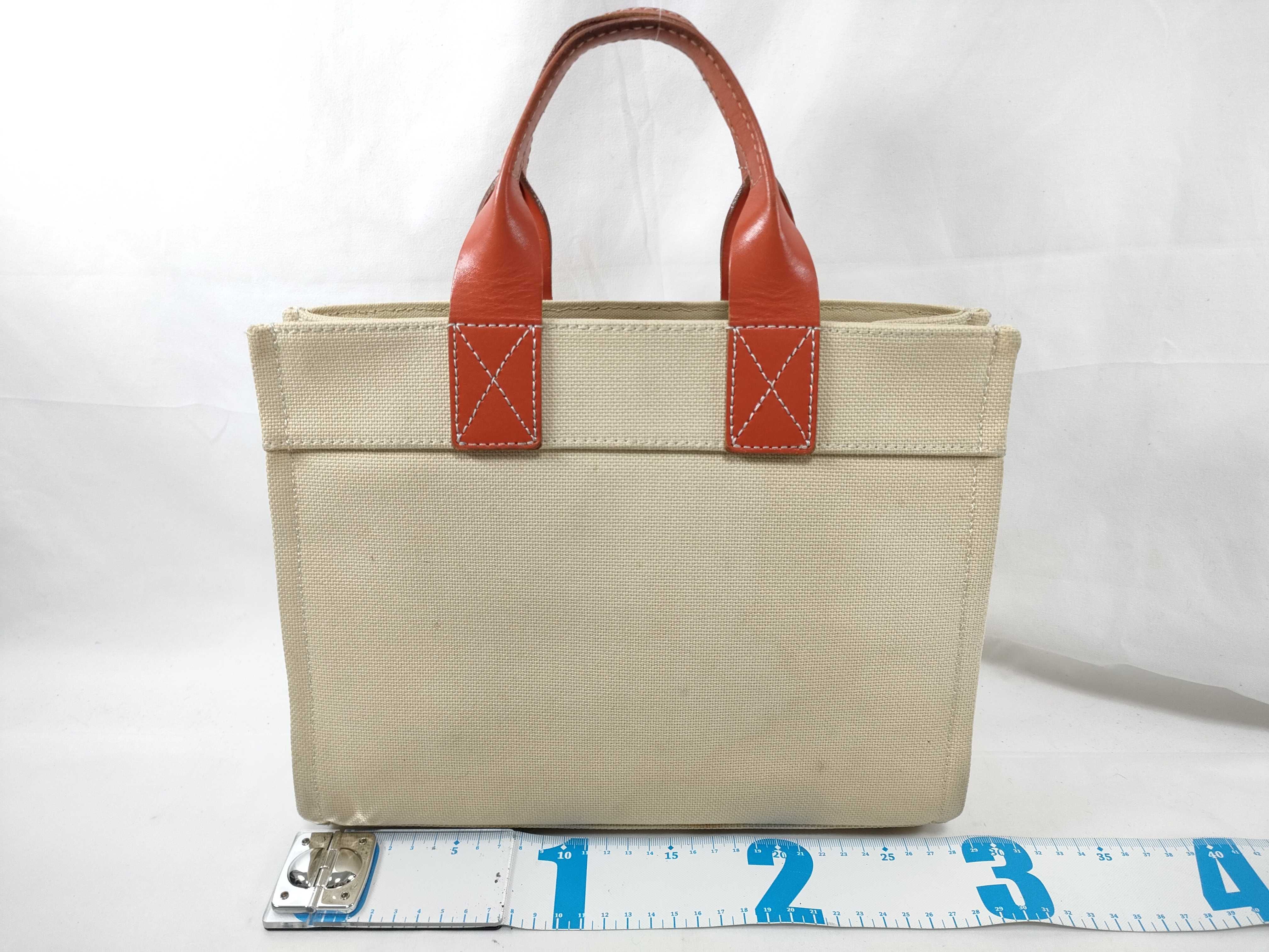 handbag, canvas, beige and orange tote bag — view 2