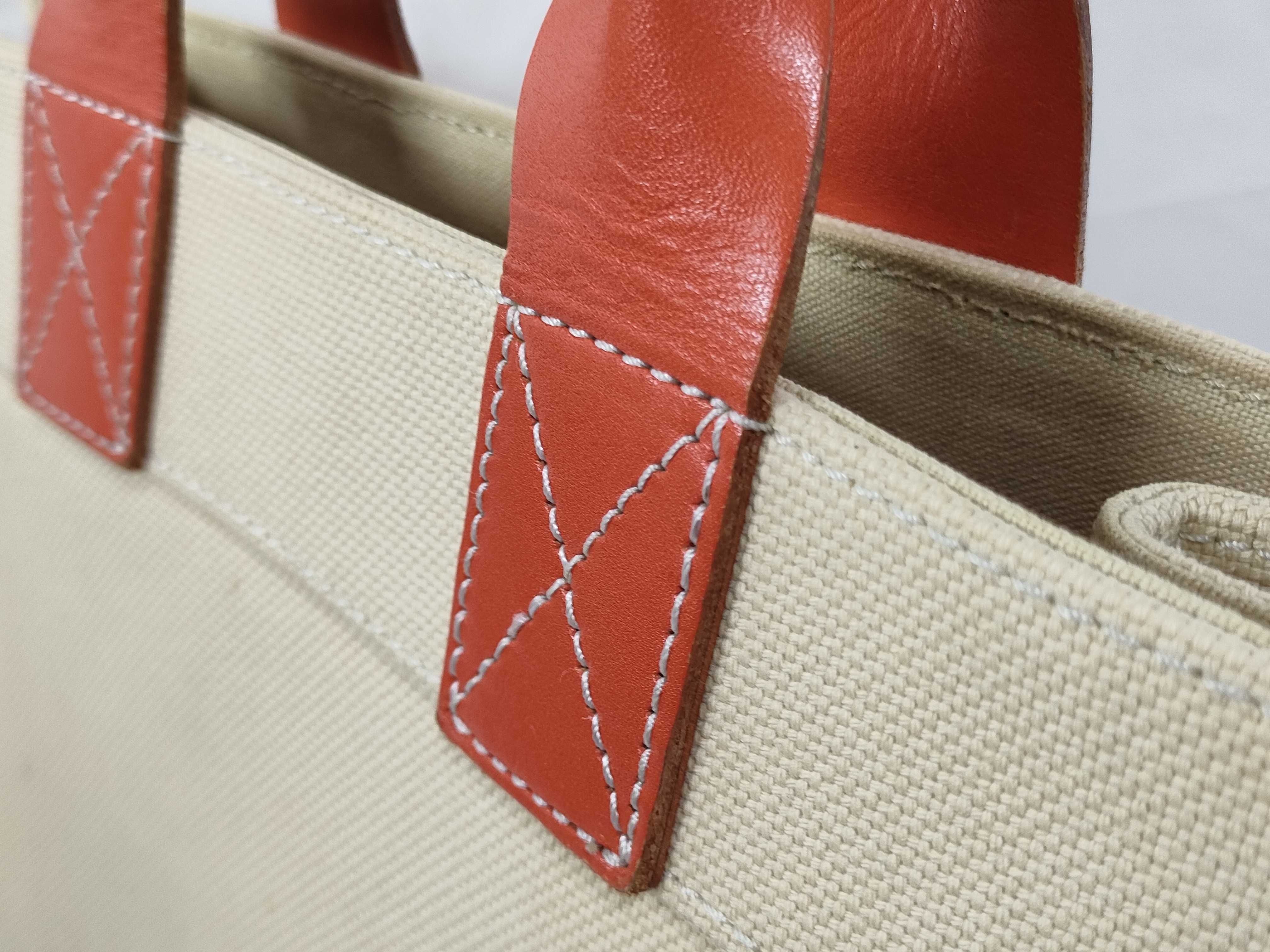 handbag, canvas, beige and orange tote bag — view 4