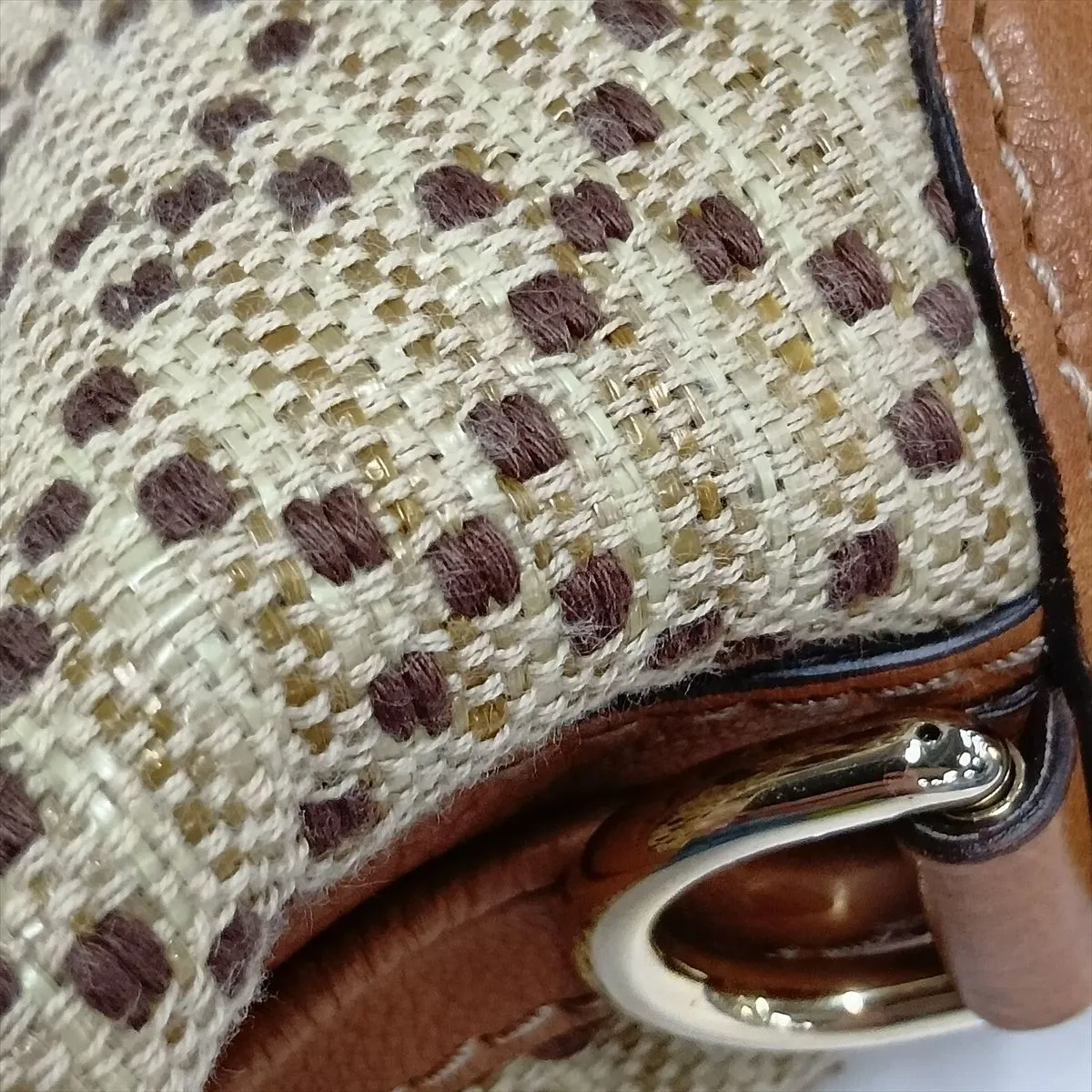 Diamante Jackie Canvas x Leather Shoulder Bag, Beige x Brown, 246907 — view 11