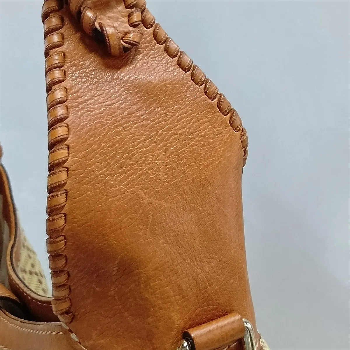 Diamante Jackie Canvas x Leather Shoulder Bag, Beige x Brown, 246907 — view 13