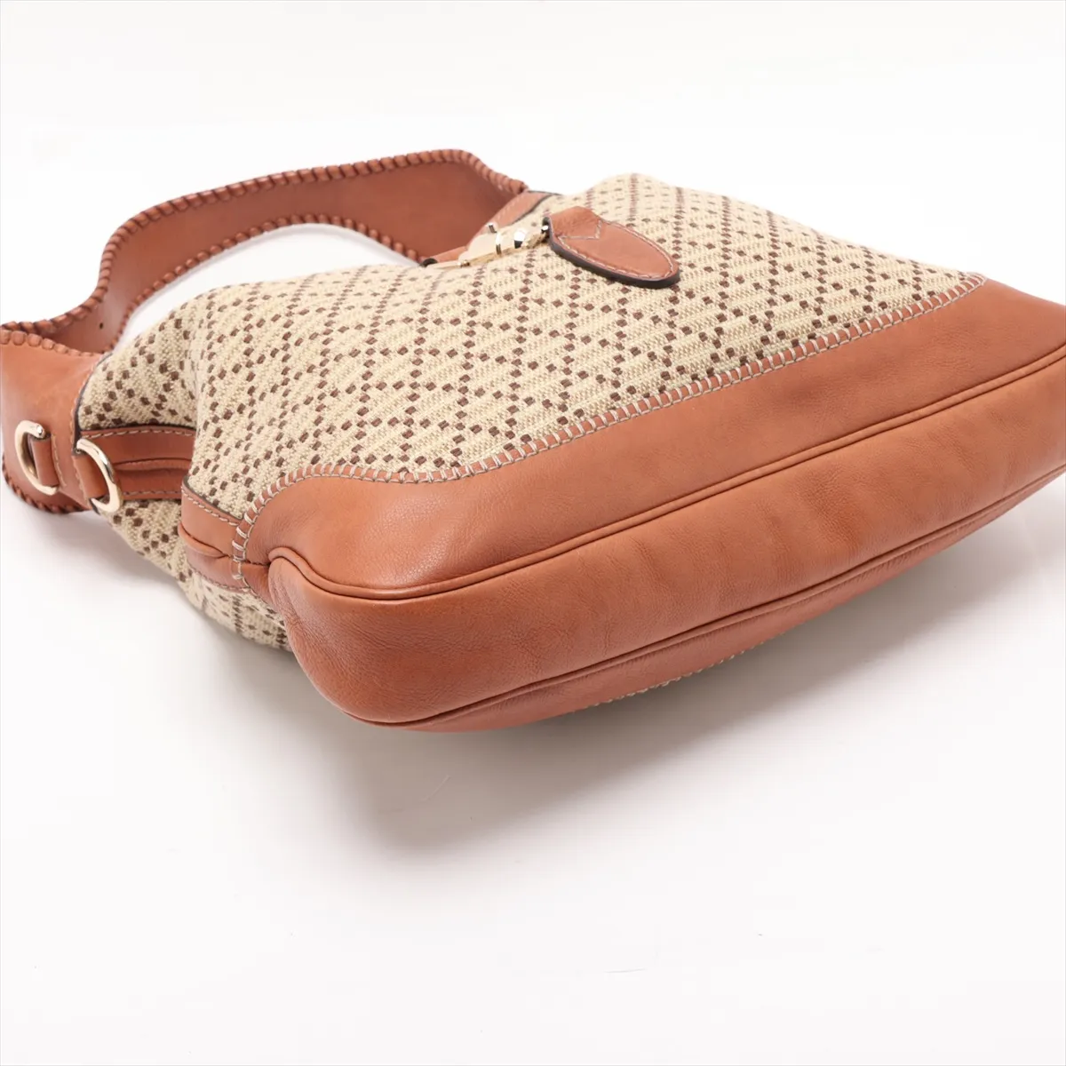 Diamante Jackie Canvas x Leather Shoulder Bag, Beige x Brown, 246907 — view 4