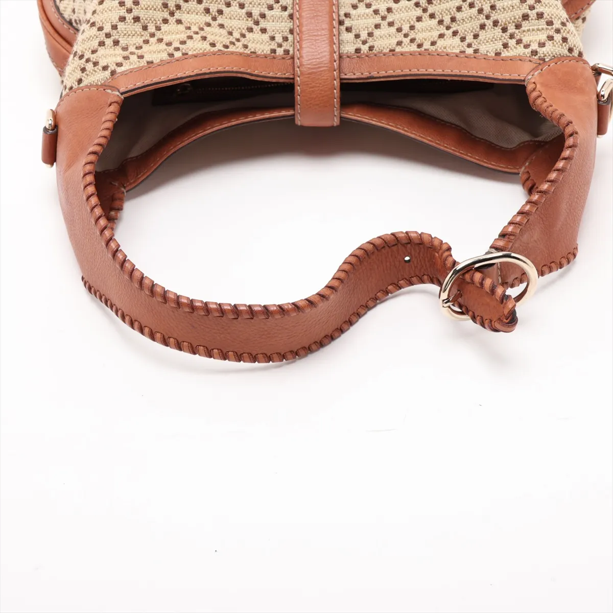 Diamante Jackie Canvas x Leather Shoulder Bag, Beige x Brown, 246907 — view 5