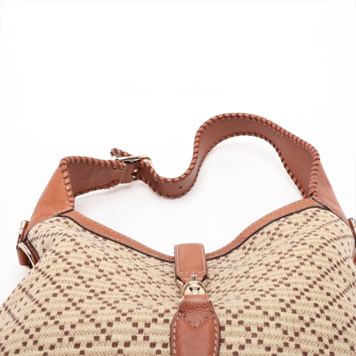 Diamante Jackie Canvas x Leather Shoulder Bag, Beige x Brown, 246907 — view 6