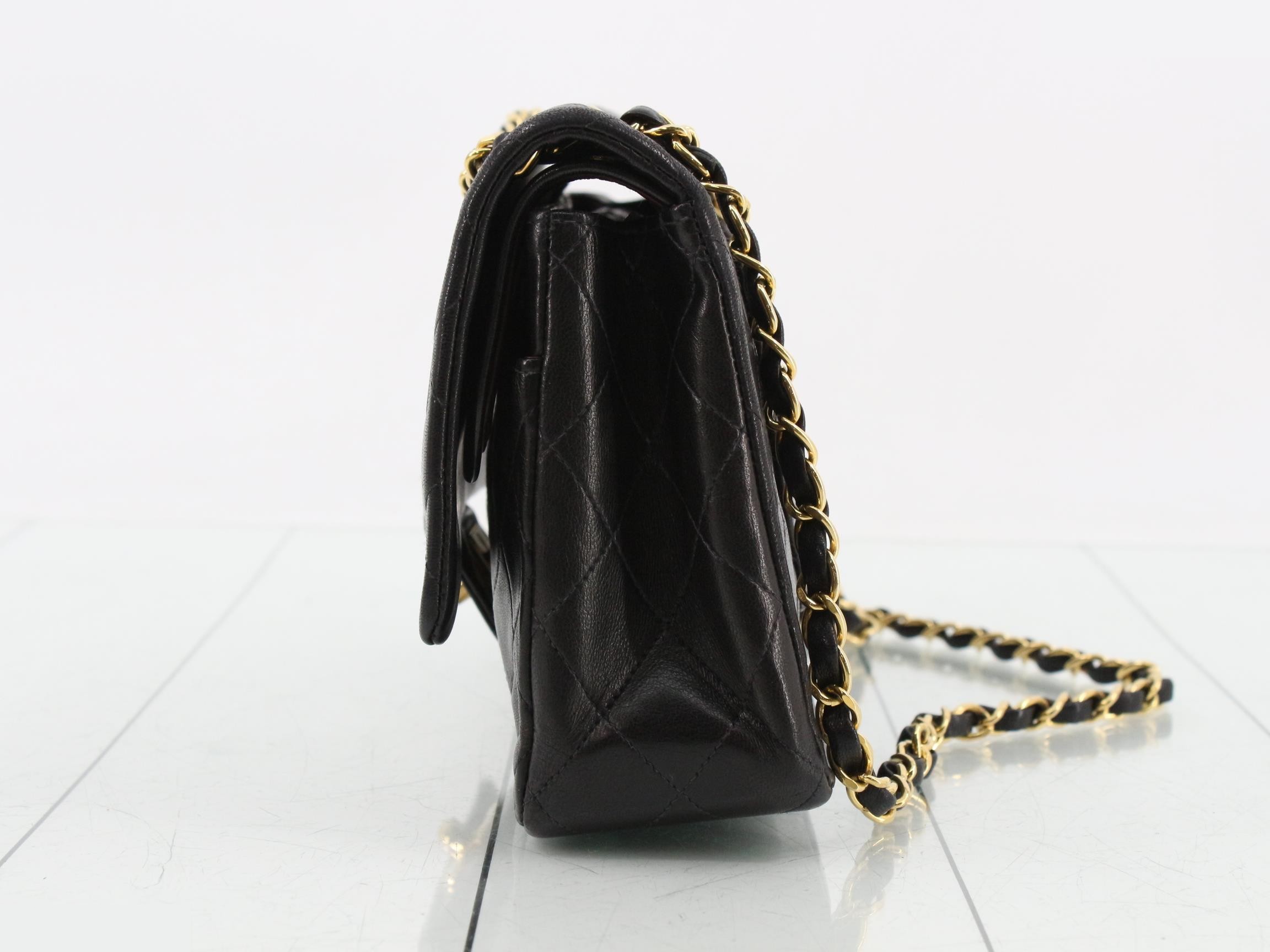 Matelassé Lambskin Double Flap Shoulder Bag, Black — view 3