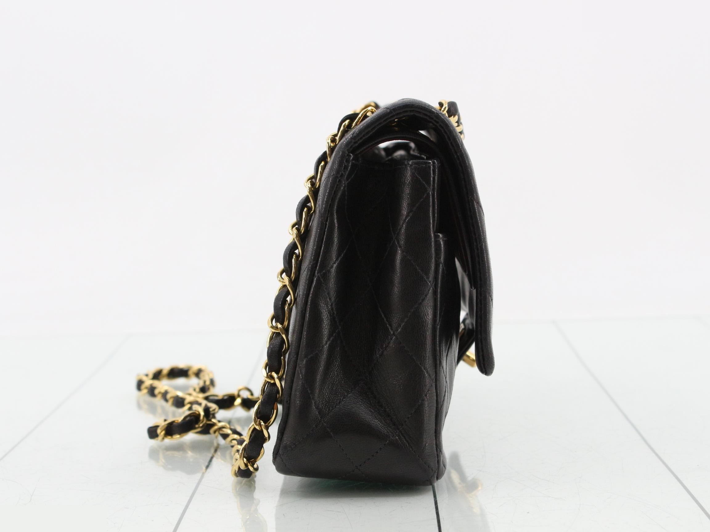 Matelassé Lambskin Double Flap Shoulder Bag, Black — view 4