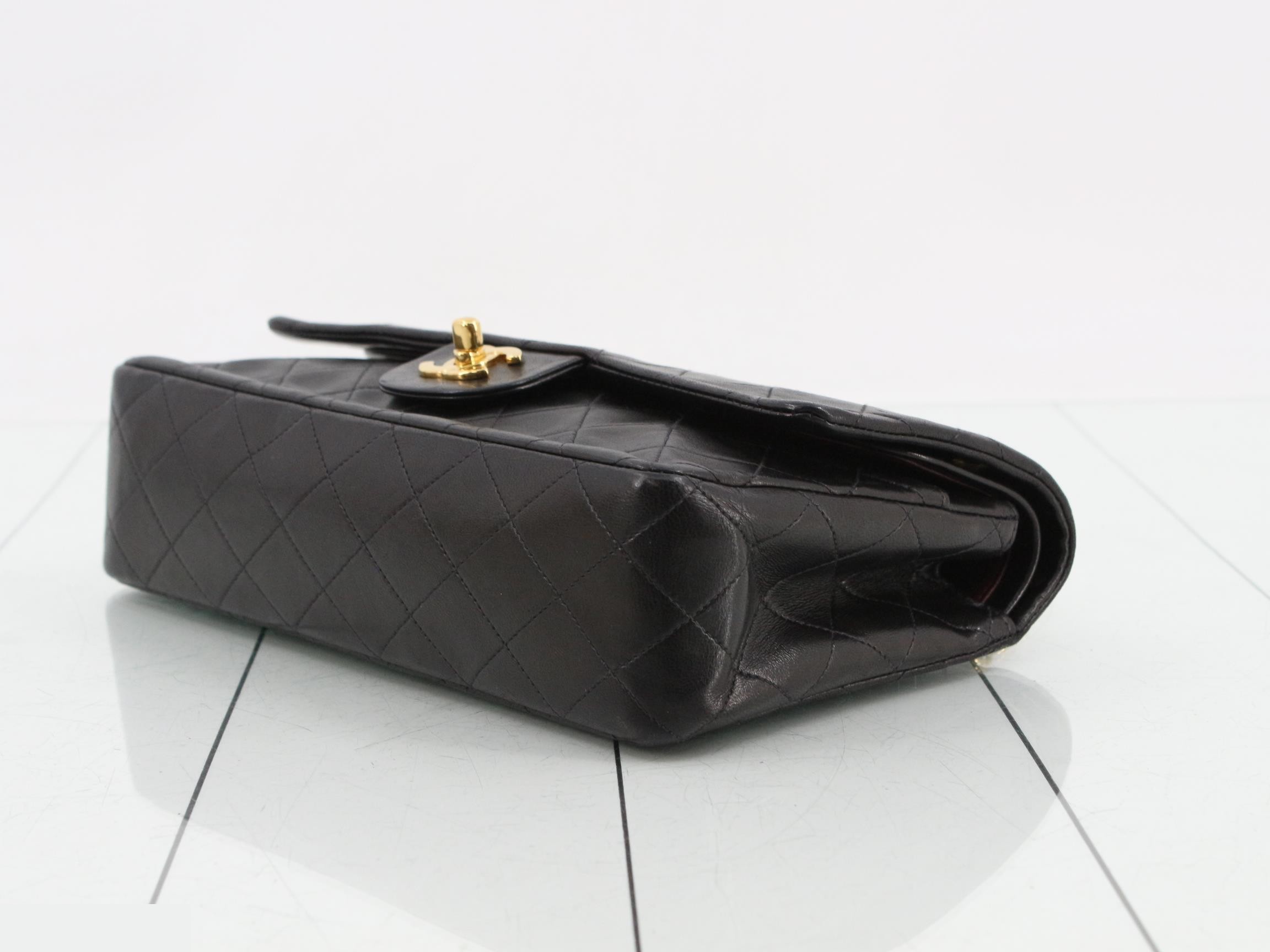 Matelassé Lambskin Double Flap Shoulder Bag, Black — view 6