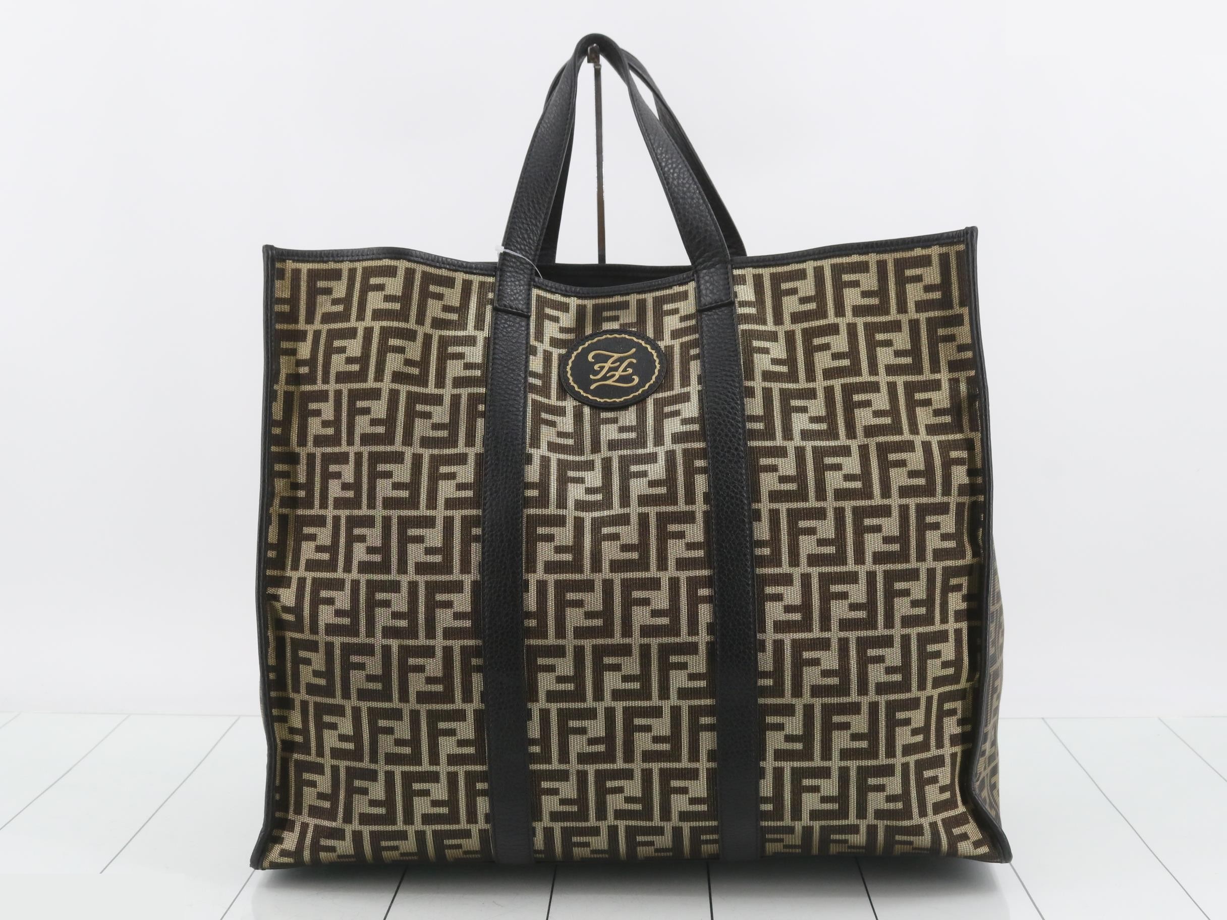 FF Jacquard Tote Bag, Canvas/Leather, Champagne Gold