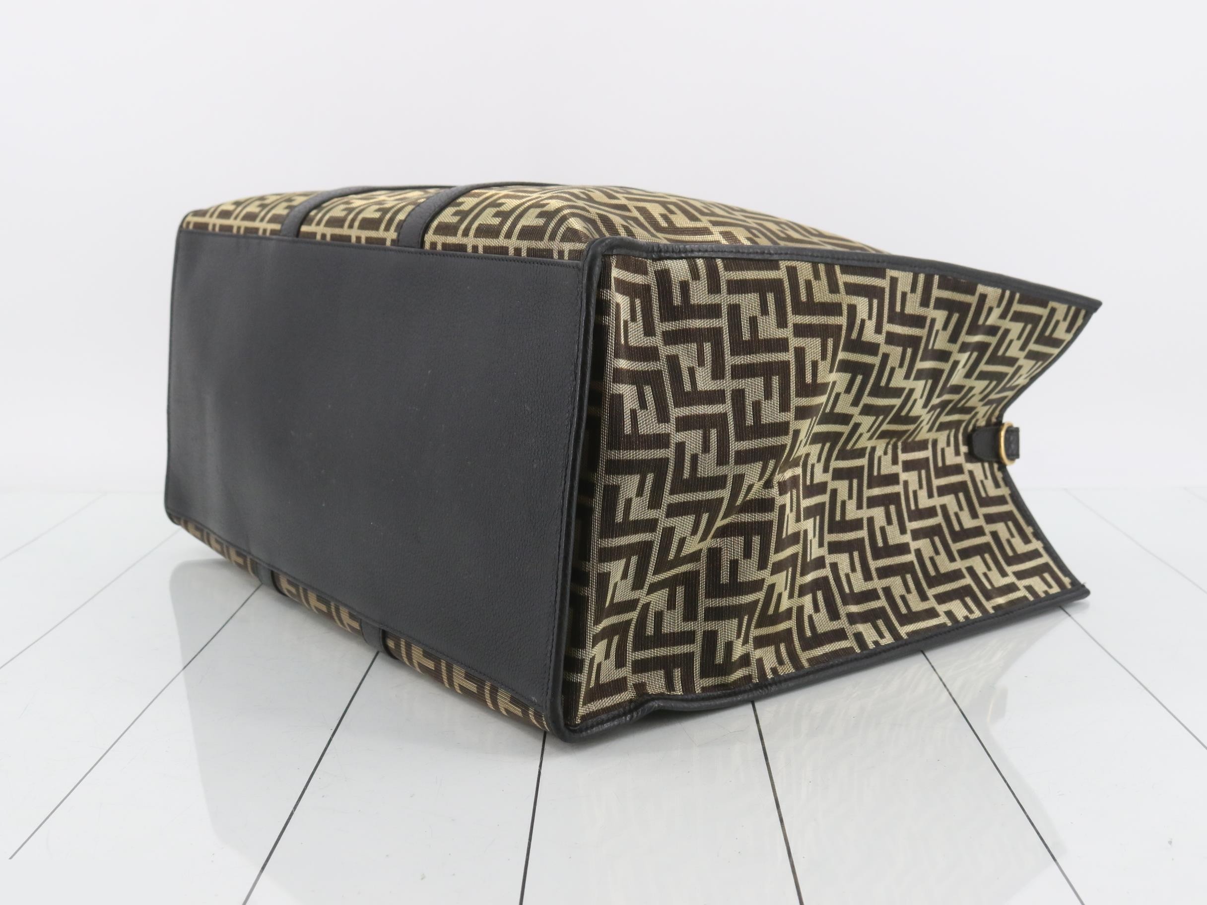 FF Jacquard Tote Bag, Canvas/Leather, Champagne Gold — view 6
