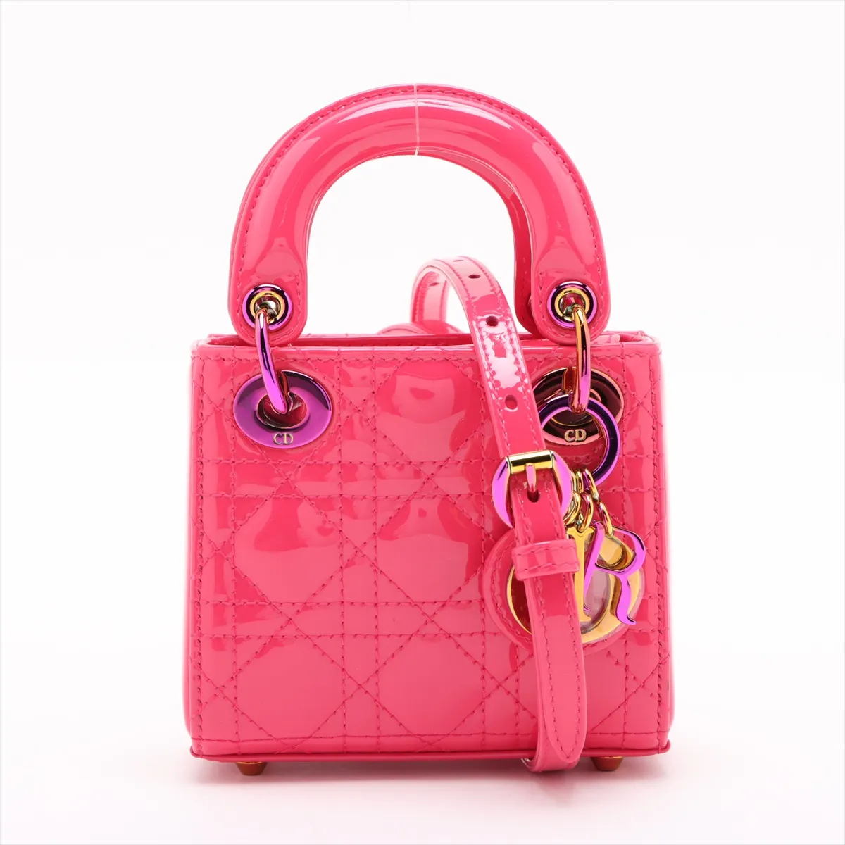 Cannage Lady Dior Micro Patent Leather 2WAY Handbag Pink