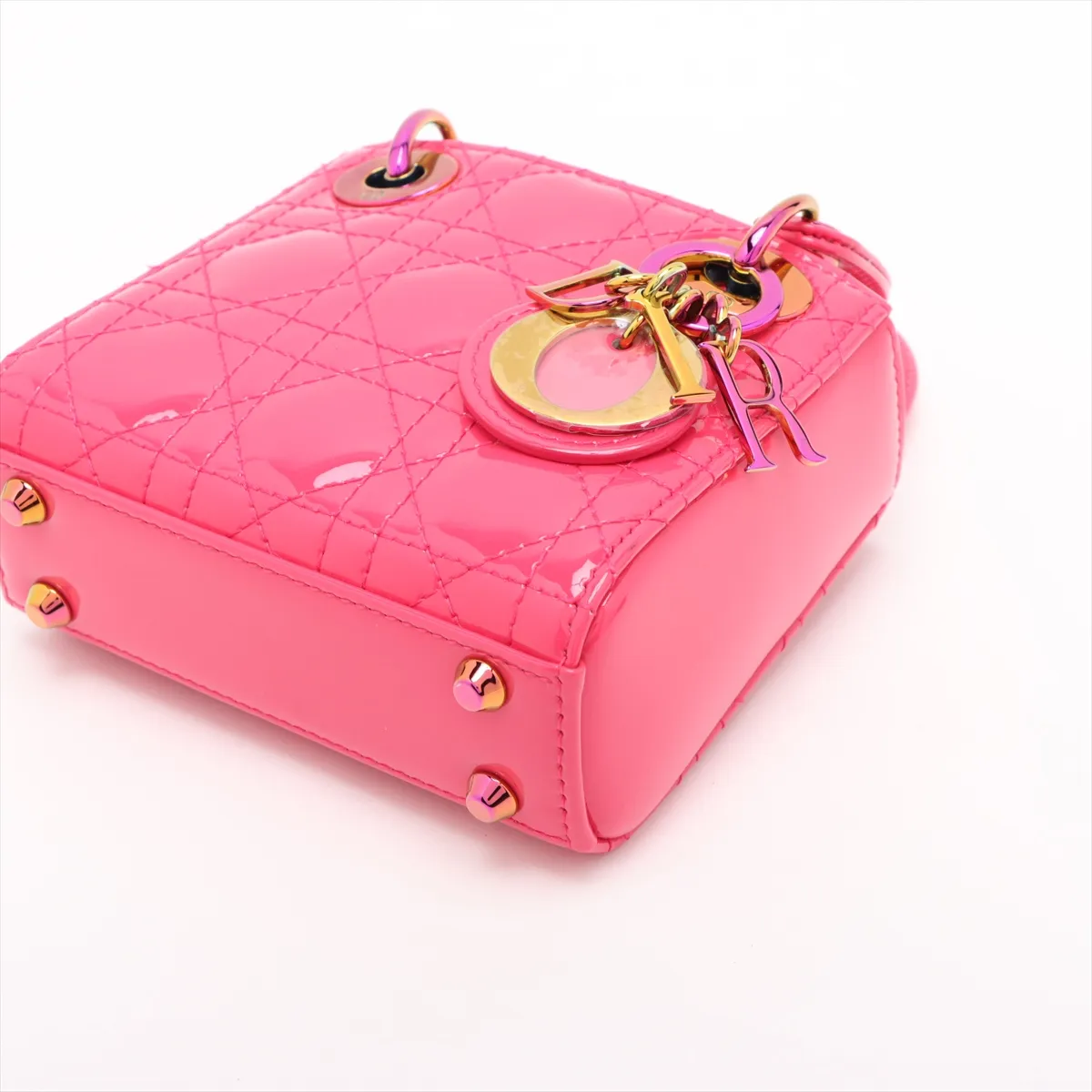Cannage Lady Dior Micro Patent Leather 2WAY Handbag Pink — view 3